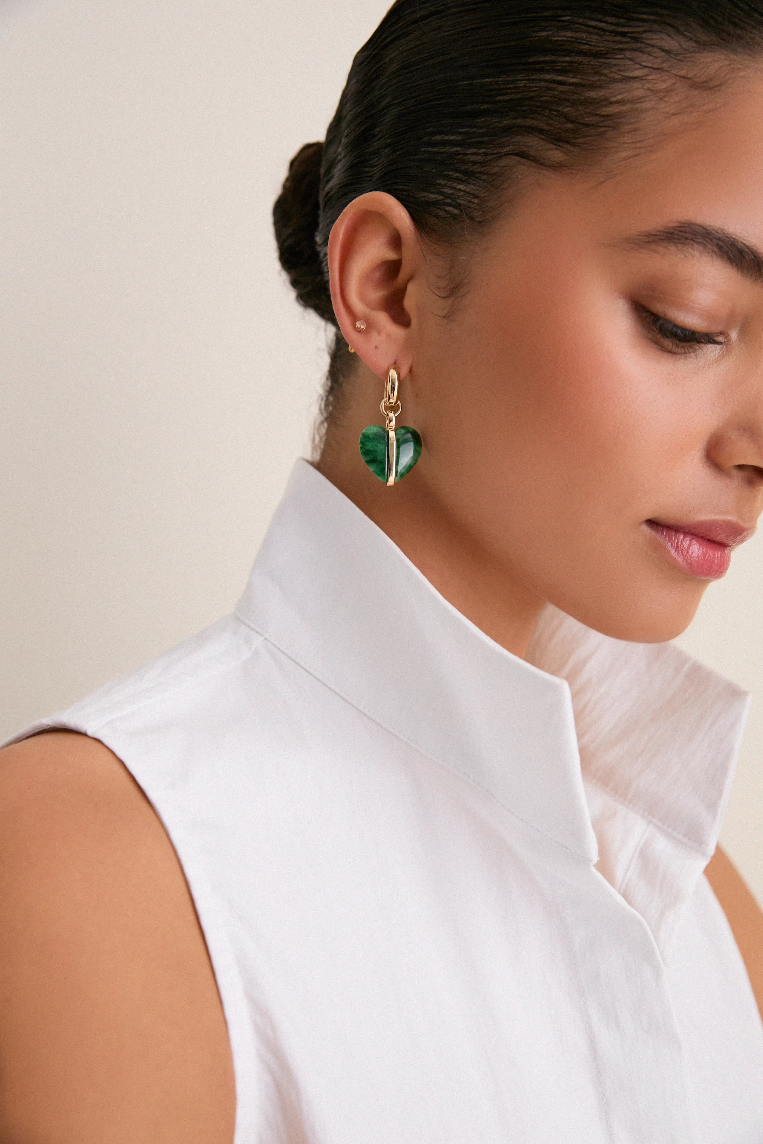 Gold and Moss Agate Semi Heart Charm Earrings sold by Tuckernuck product image thumbnail 2