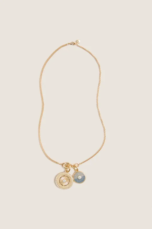 Gold, Clear and Sapphire Multi Strength and Peace Coin Necklace sold by Tuckernuck