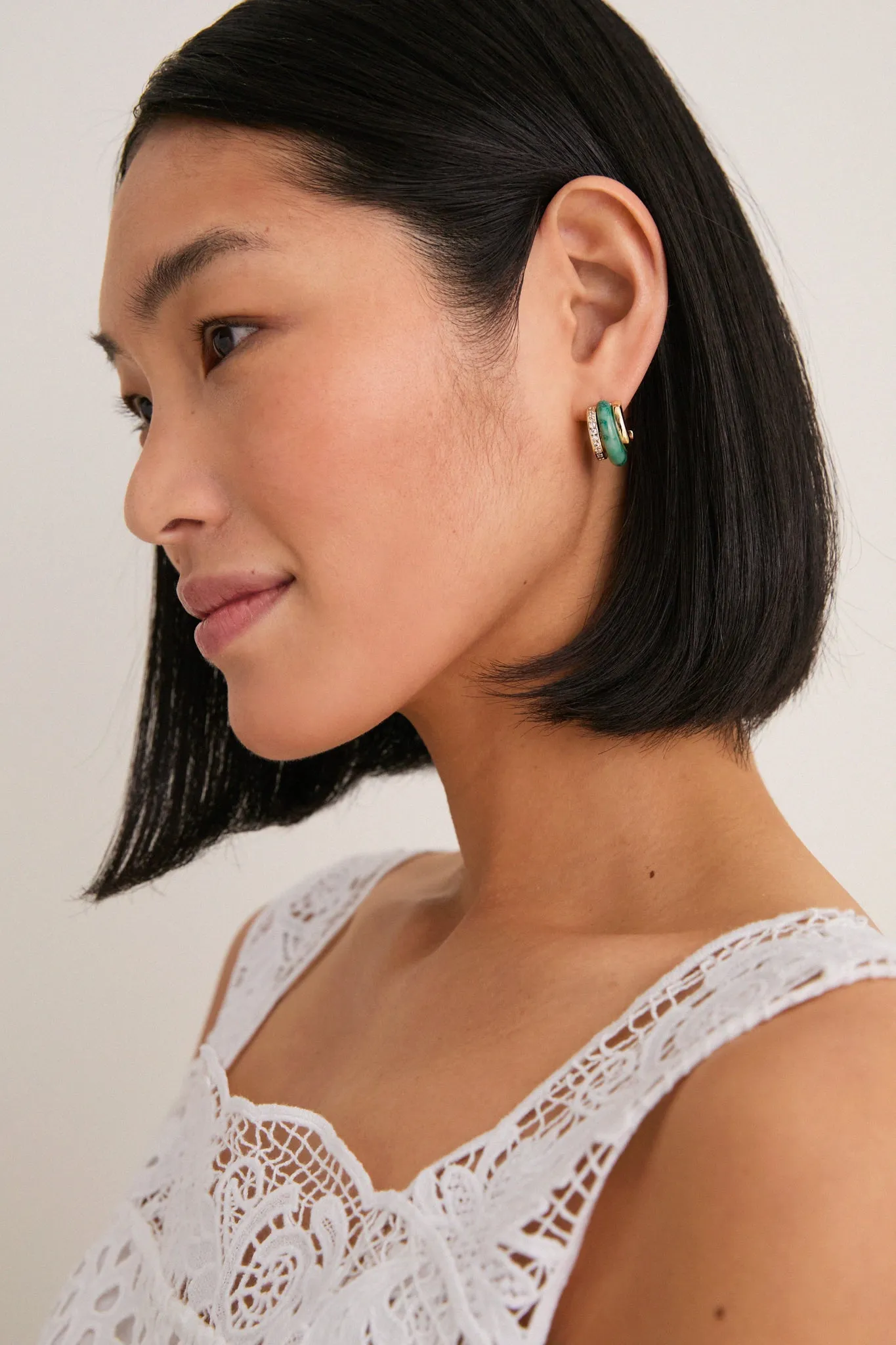 Moss Agate Semi Stone Combo Chubby Hoop Earrings sold by Tuckernuck product image thumbnail 2