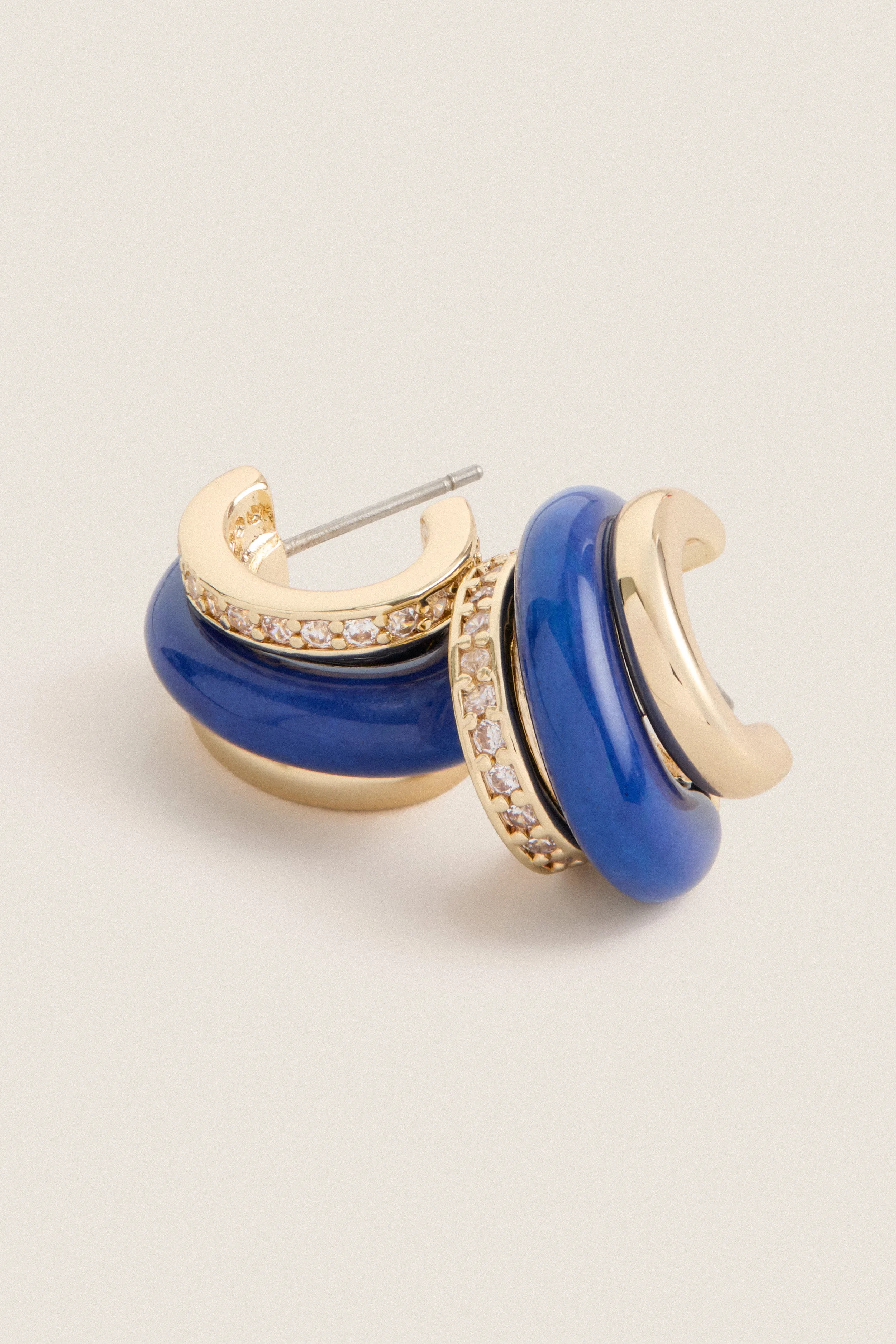 Lapis Semi Stone Combo Chubby Hoop Earrings sold by Tuckernuck product image thumbnail 4