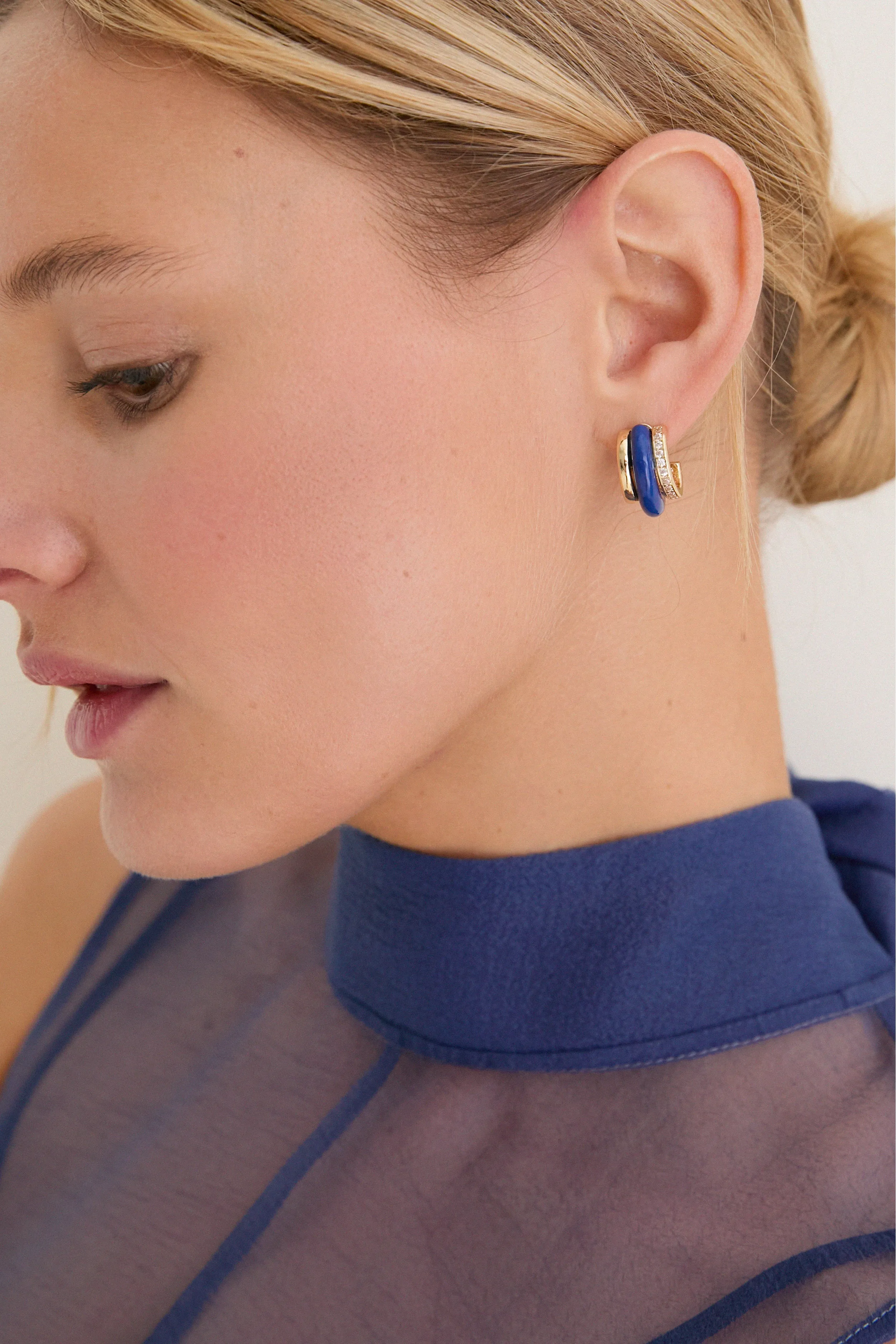 Lapis Semi Stone Combo Chubby Hoop Earrings sold by Tuckernuck product image thumbnail 2