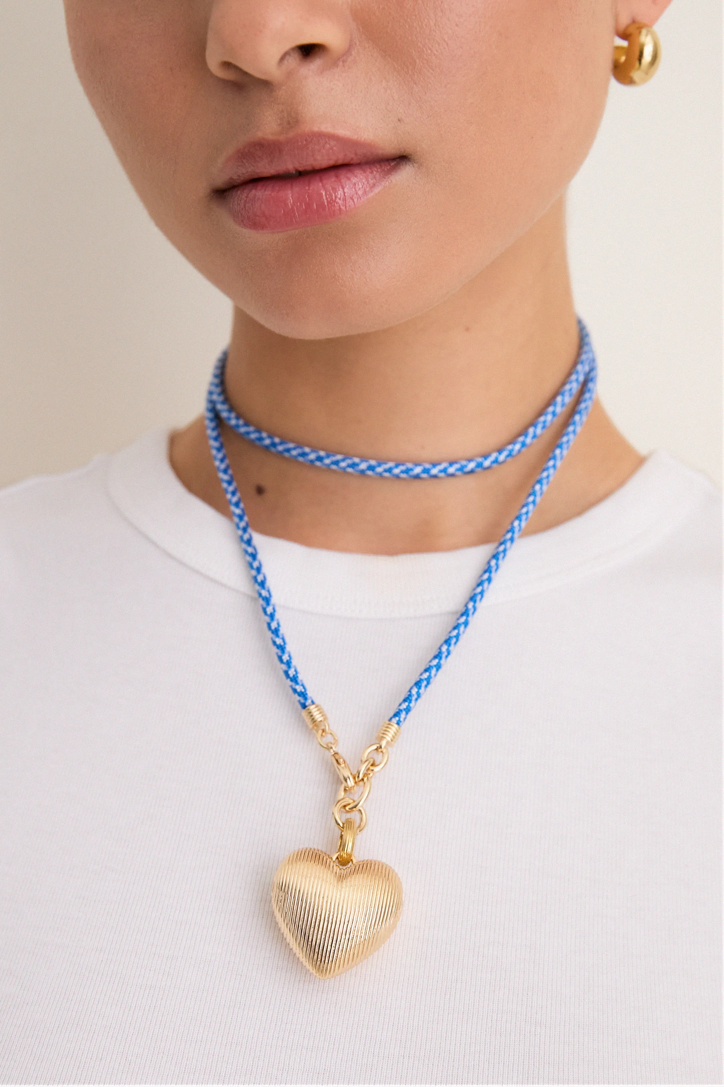 Gold, Blue and White Long Happy Cord Necklace with Heart sold by Tuckernuck product image thumbnail 2
