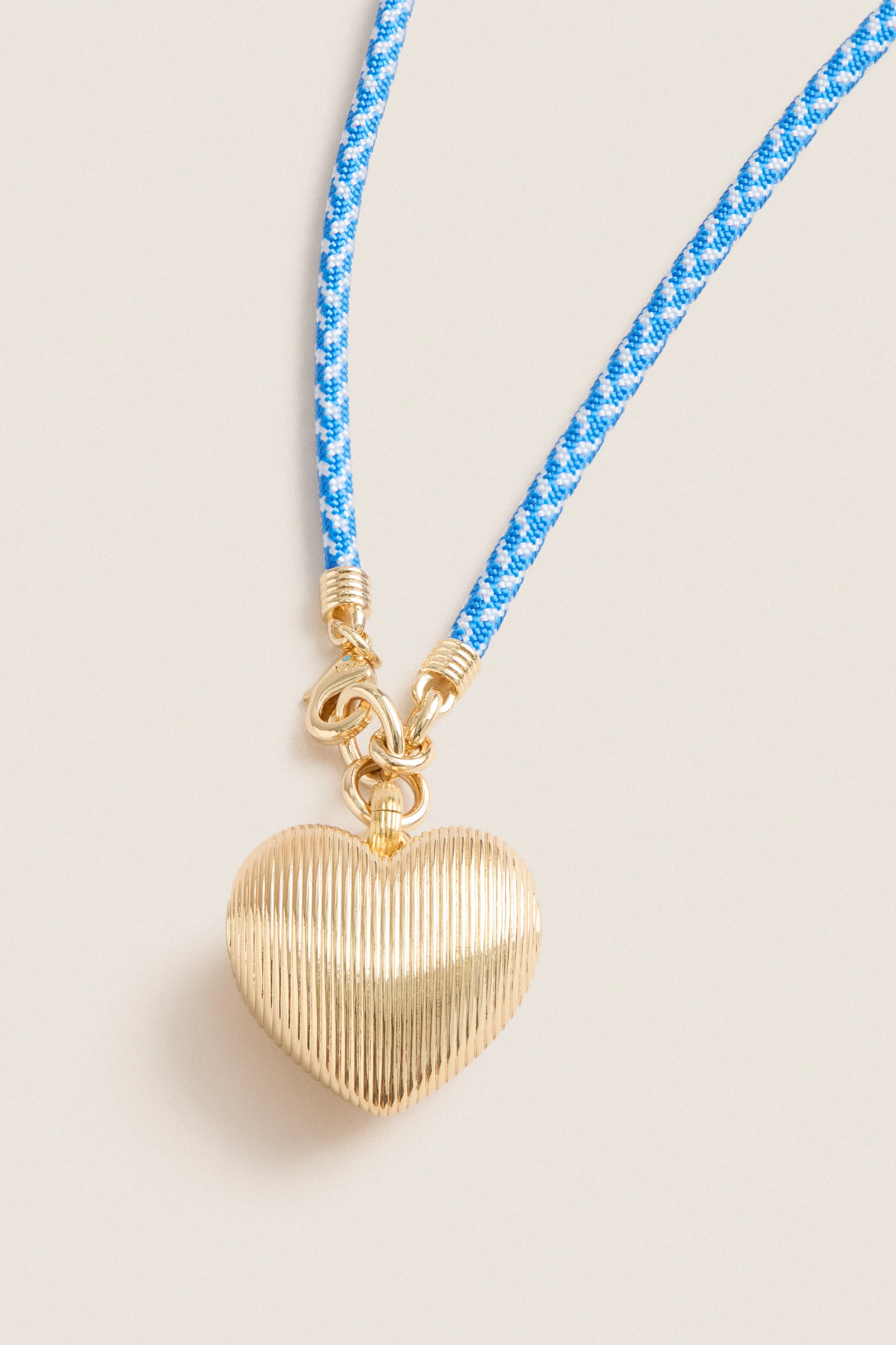 Gold, Blue and White Long Happy Cord Necklace with Heart sold by Tuckernuck product image thumbnail 5