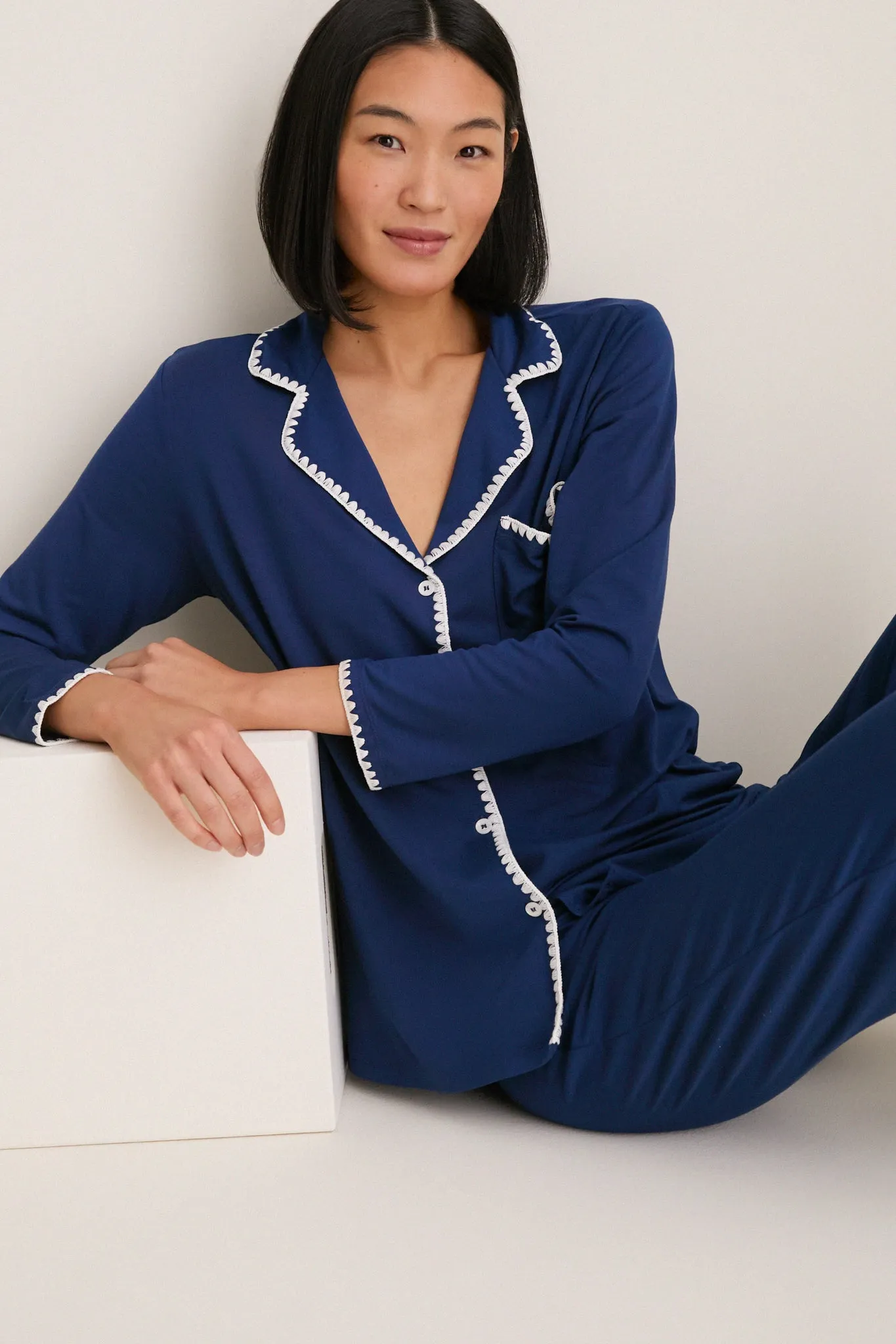 Navy Frida Long PJ Set sold by Tuckernuck product image thumbnail 5