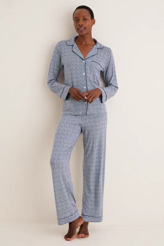 Seashell Navy Gisele Printed Long PJ Set sold by Tuckernuck