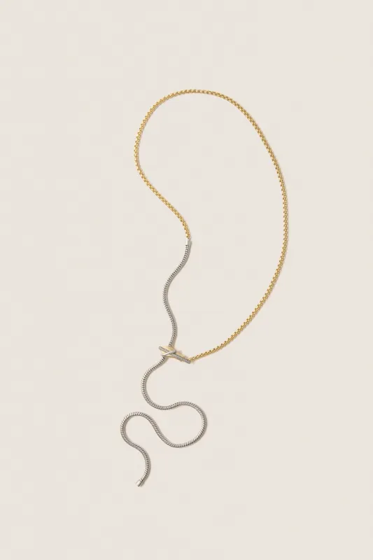 Gold, Silver and Crystal Venom Lariat Necklace made by Tuckernuck