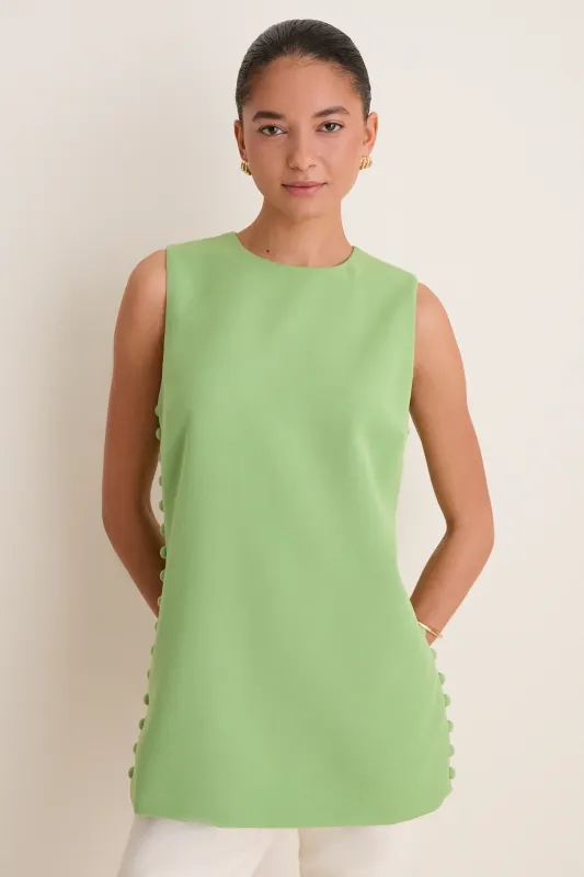 Pistachio Crepe Covered Button Millie Top made by Tuckernuck