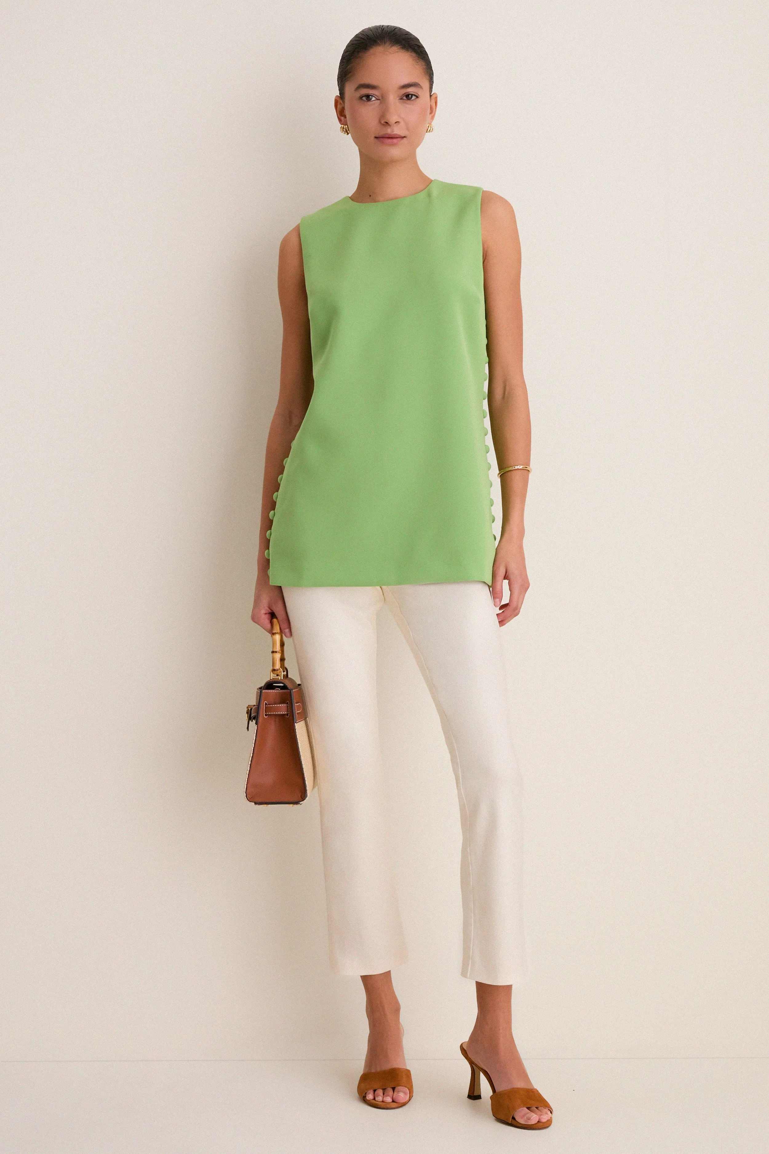 Pistachio Crepe Covered Button Millie Top sold by Tuckernuck product image thumbnail 2