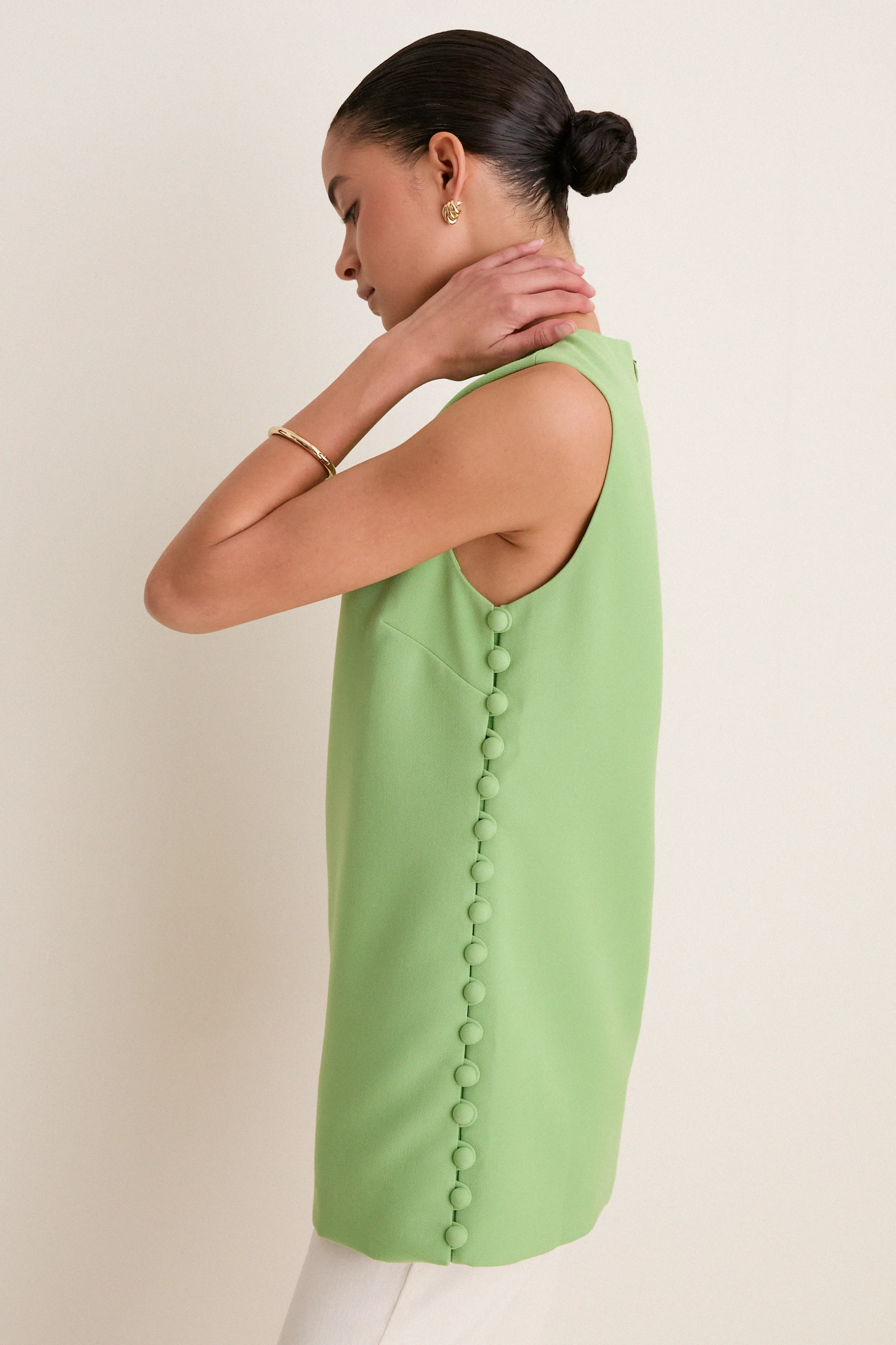 Pistachio Crepe Covered Button Millie Top sold by Tuckernuck product image thumbnail 3