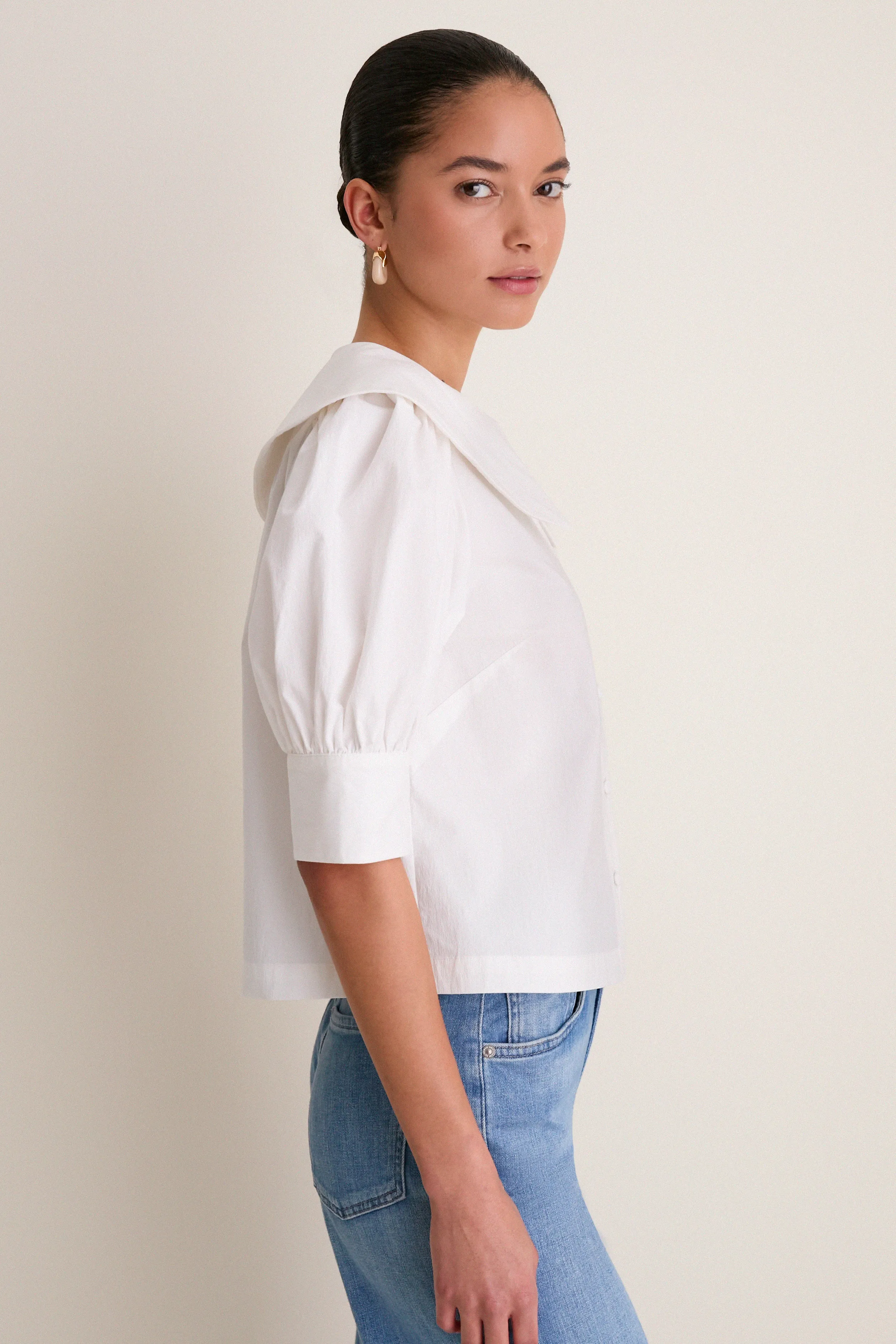 White Cotton Poplin Renee Blouse sold by Tuckernuck product image thumbnail 3