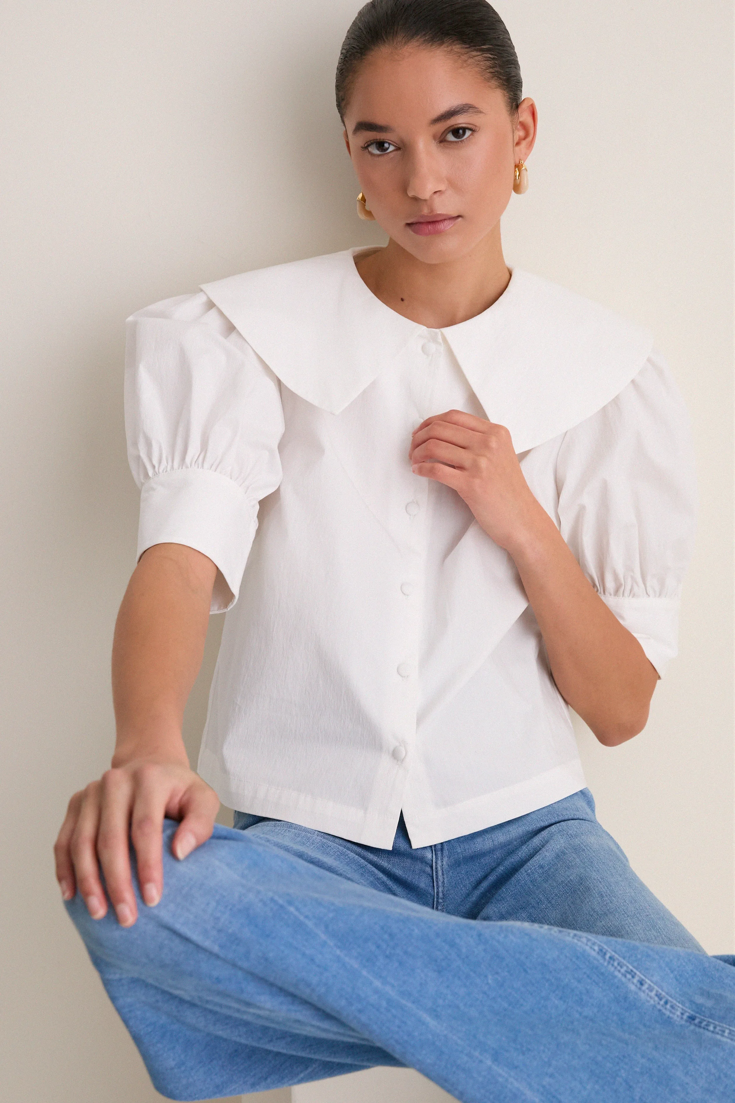 White Cotton Poplin Renee Blouse sold by Tuckernuck product image thumbnail 5