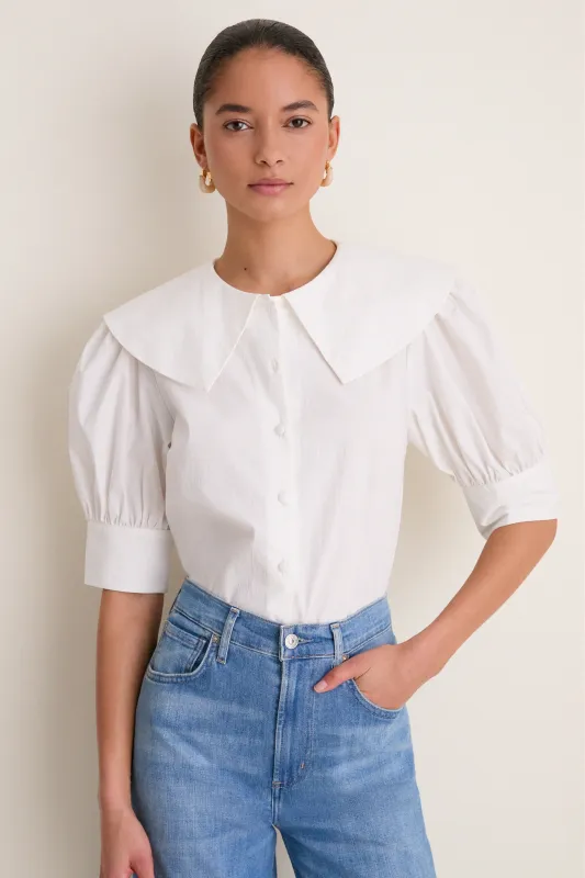 White Cotton Poplin Renee Blouse made by Tuckernuck