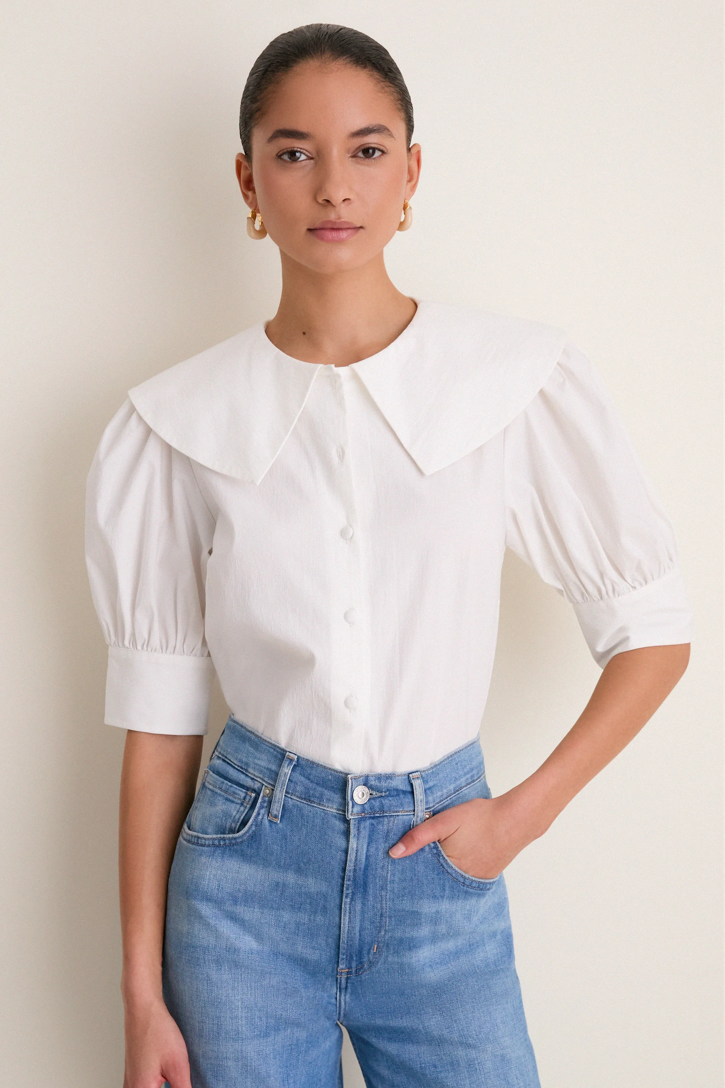 White Cotton Poplin Renee Blouse sold by Tuckernuck