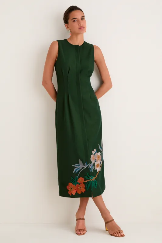Verdant Green Crepe Embroidered Nell Dress made by Tuckernuck
