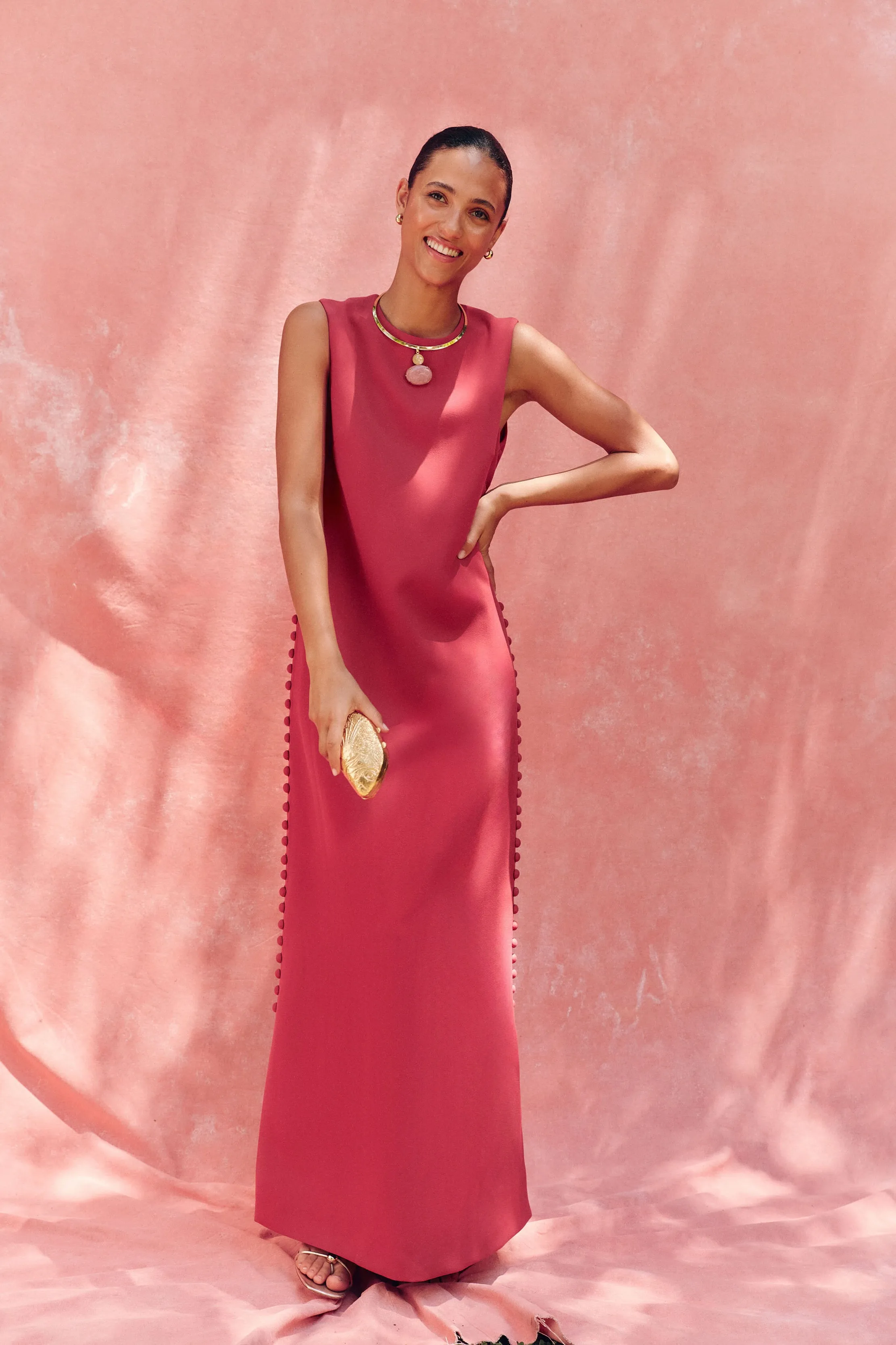 Raspberry Crepe Button Camille Maxi Dress sold by Tuckernuck product image thumbnail 2