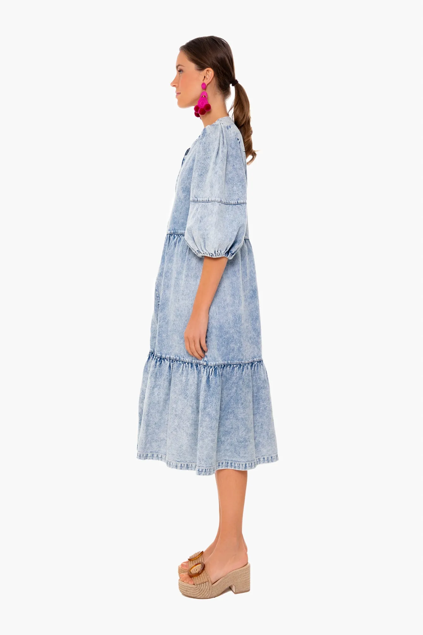 Blue Dax Acid Wash Denim Puff Sleeve Dress sold by Tuckernuck product image thumbnail 3