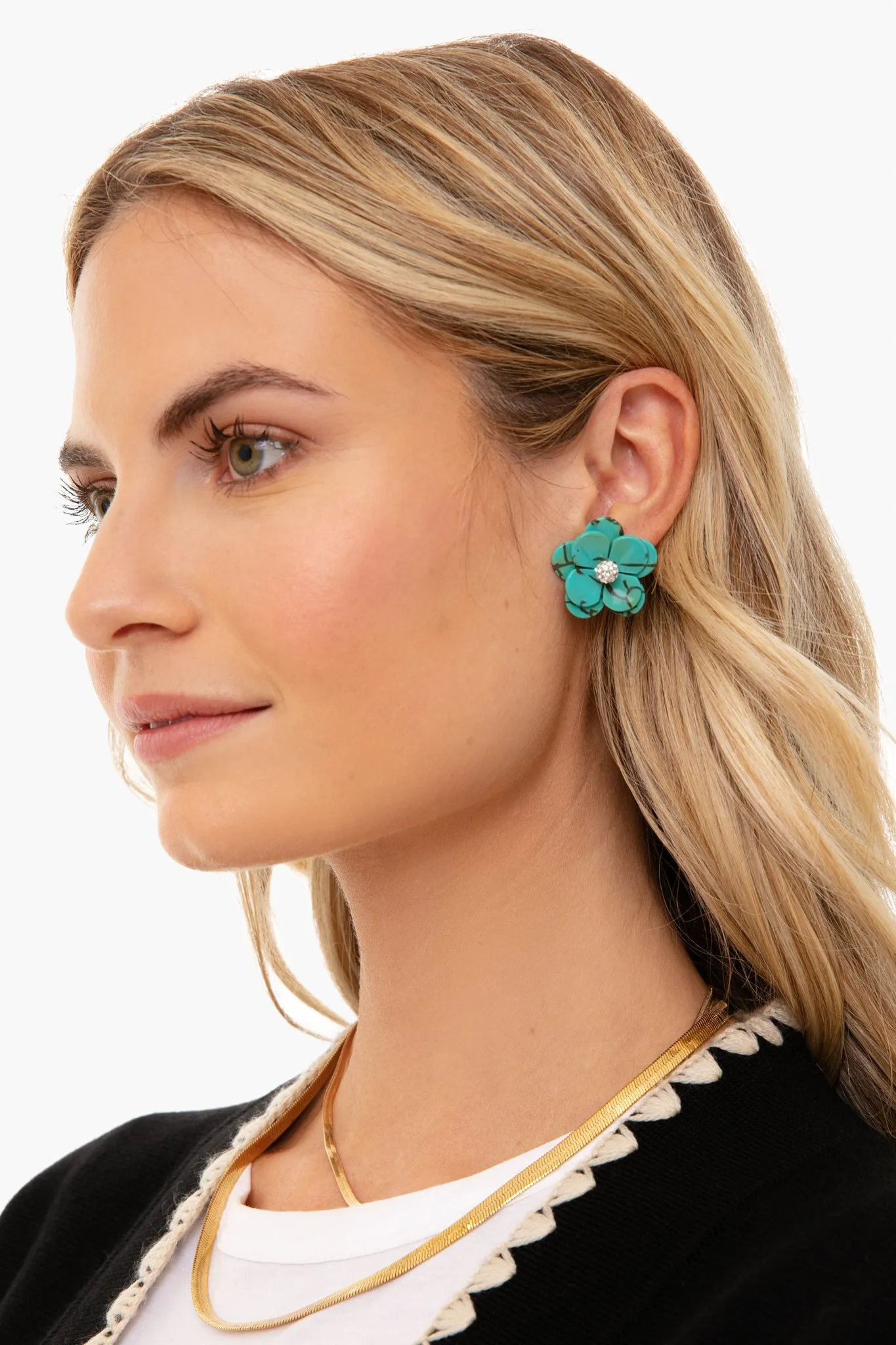 Turquoise Poppy Button Earrings sold by Tuckernuck product image thumbnail 2