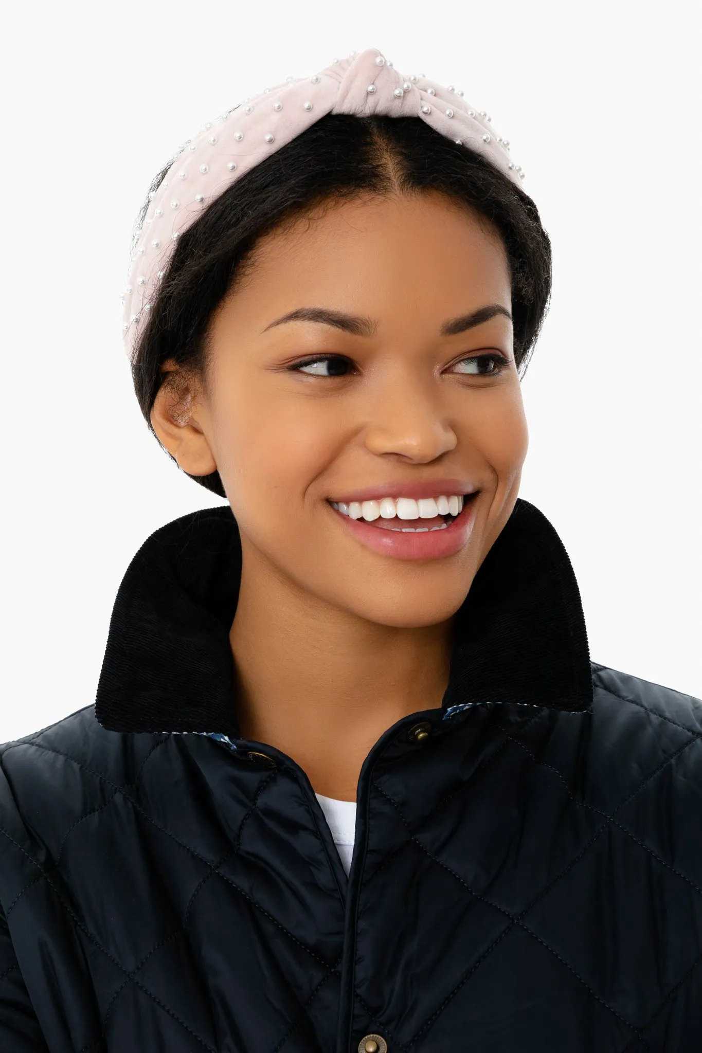 Blush Velvet Pearl Slim Knotted Headband sold by Tuckernuck product image thumbnail 2