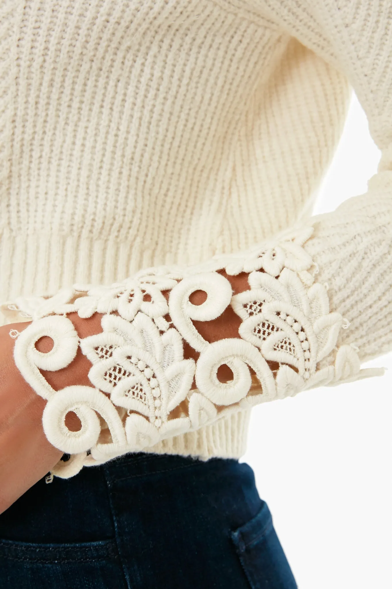 Ivory Zandra Longsleeve Knit with Lace sold by Tuckernuck product image thumbnail 5