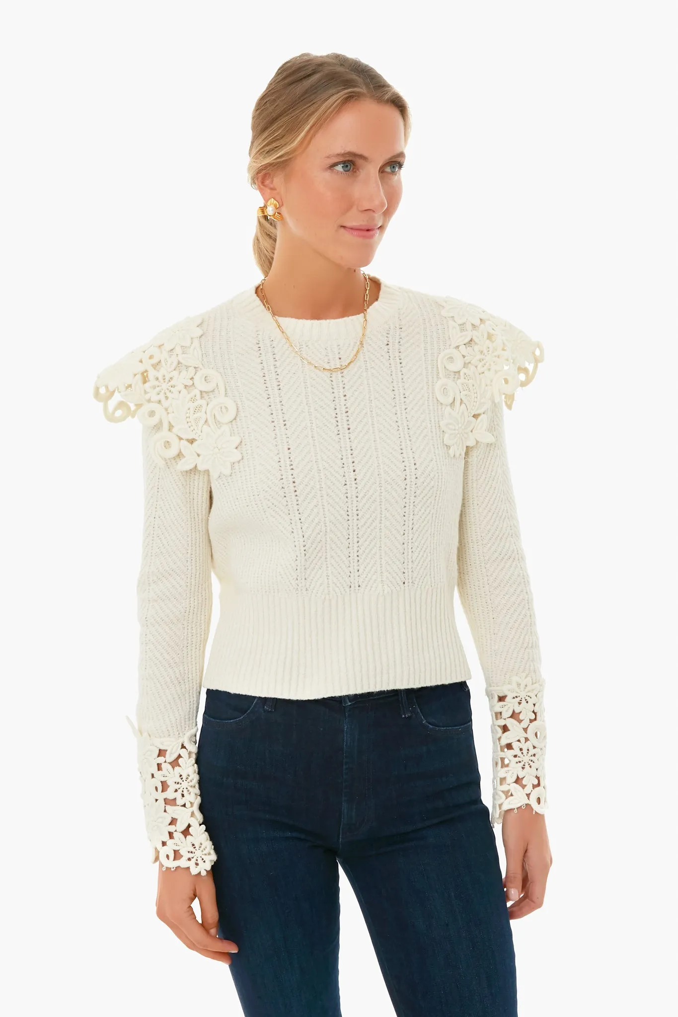 Ivory Zandra Longsleeve Knit with Lace sold by Tuckernuck