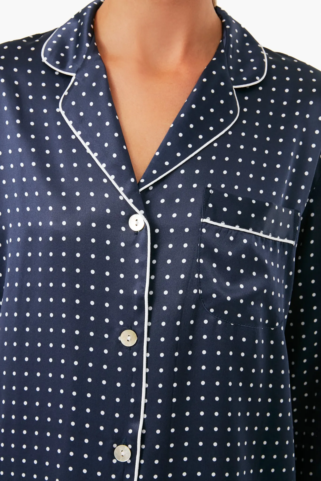 Navy Silk Polka Dot Classic Pajama Set sold by Tuckernuck product image thumbnail 5