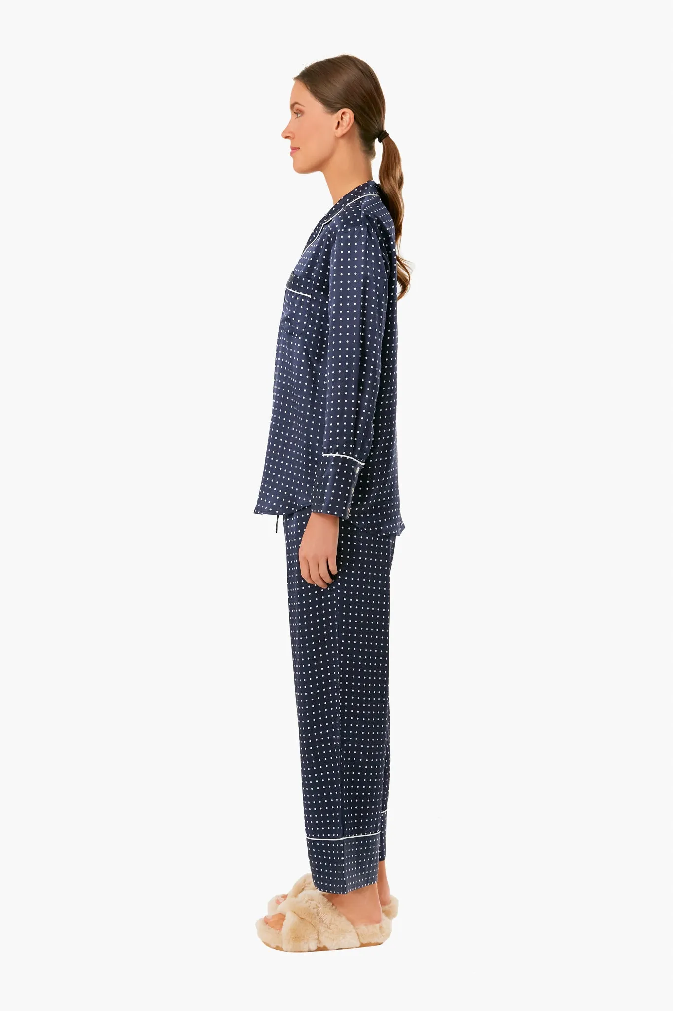 Navy Silk Polka Dot Classic Pajama Set sold by Tuckernuck product image thumbnail 3