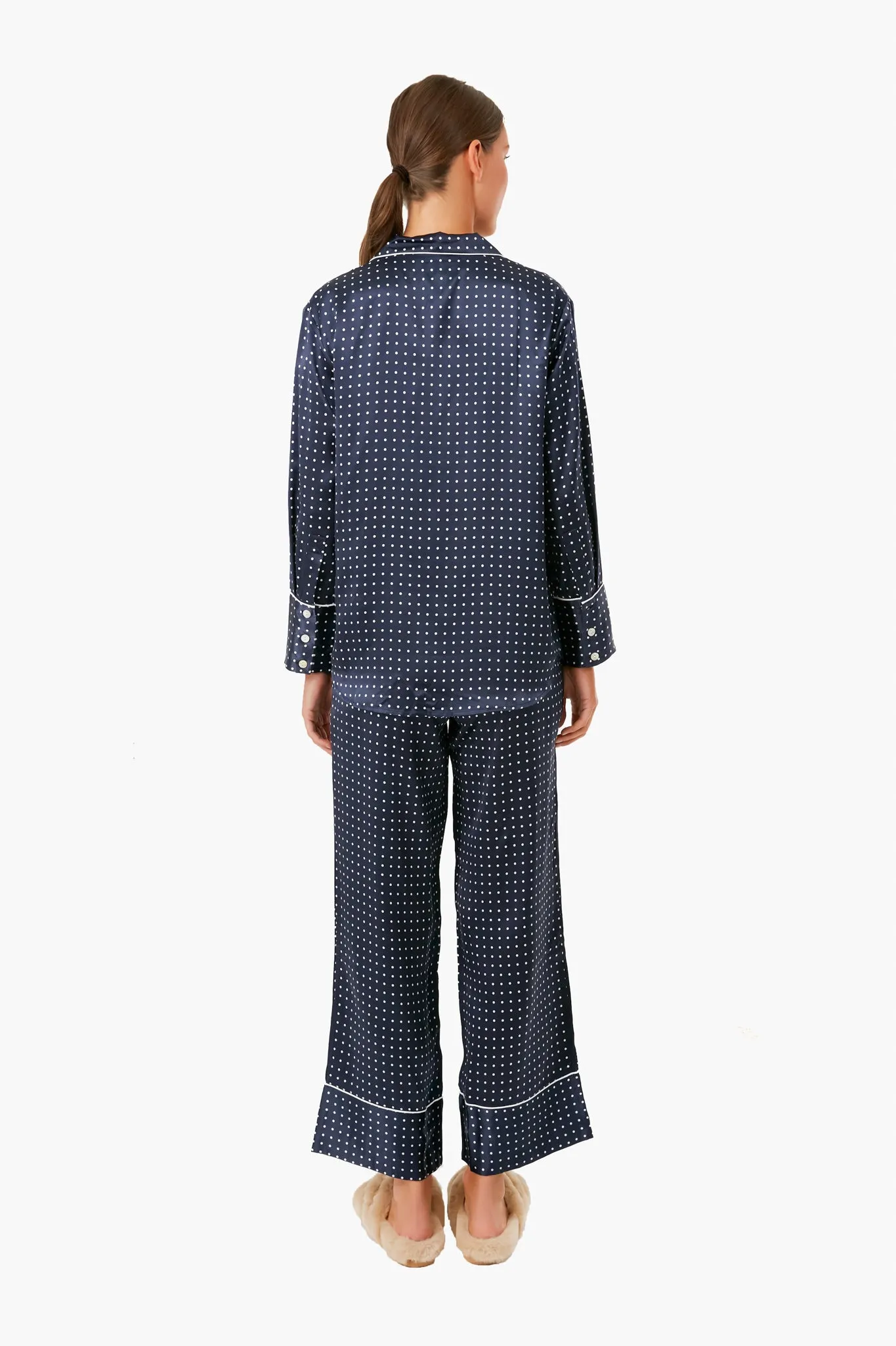 Navy Silk Polka Dot Classic Pajama Set sold by Tuckernuck product image thumbnail 4