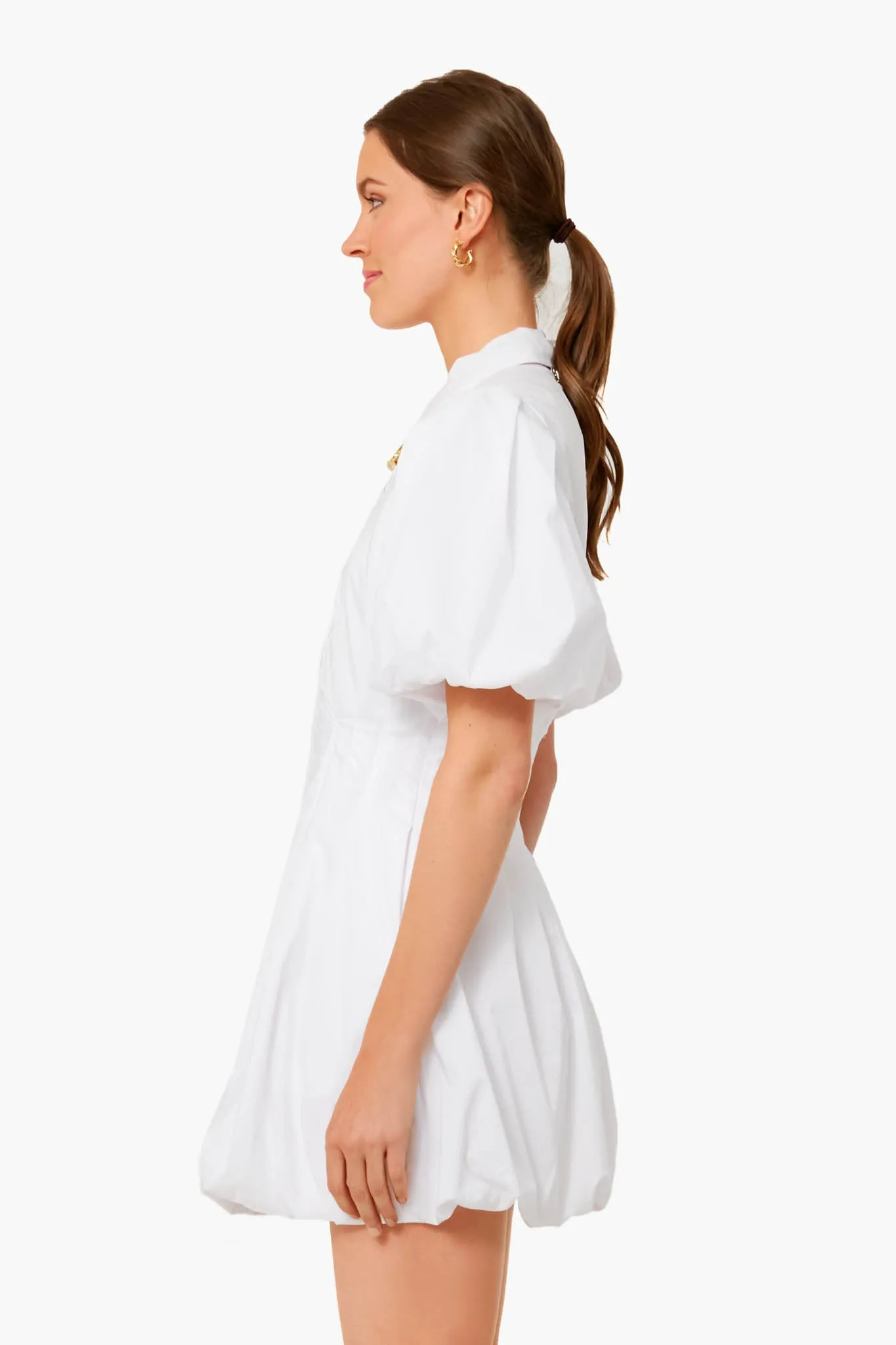 White Cleo Core Pleated Poplin Balloon Pintuck Mini Dress sold by Tuckernuck product image thumbnail 3