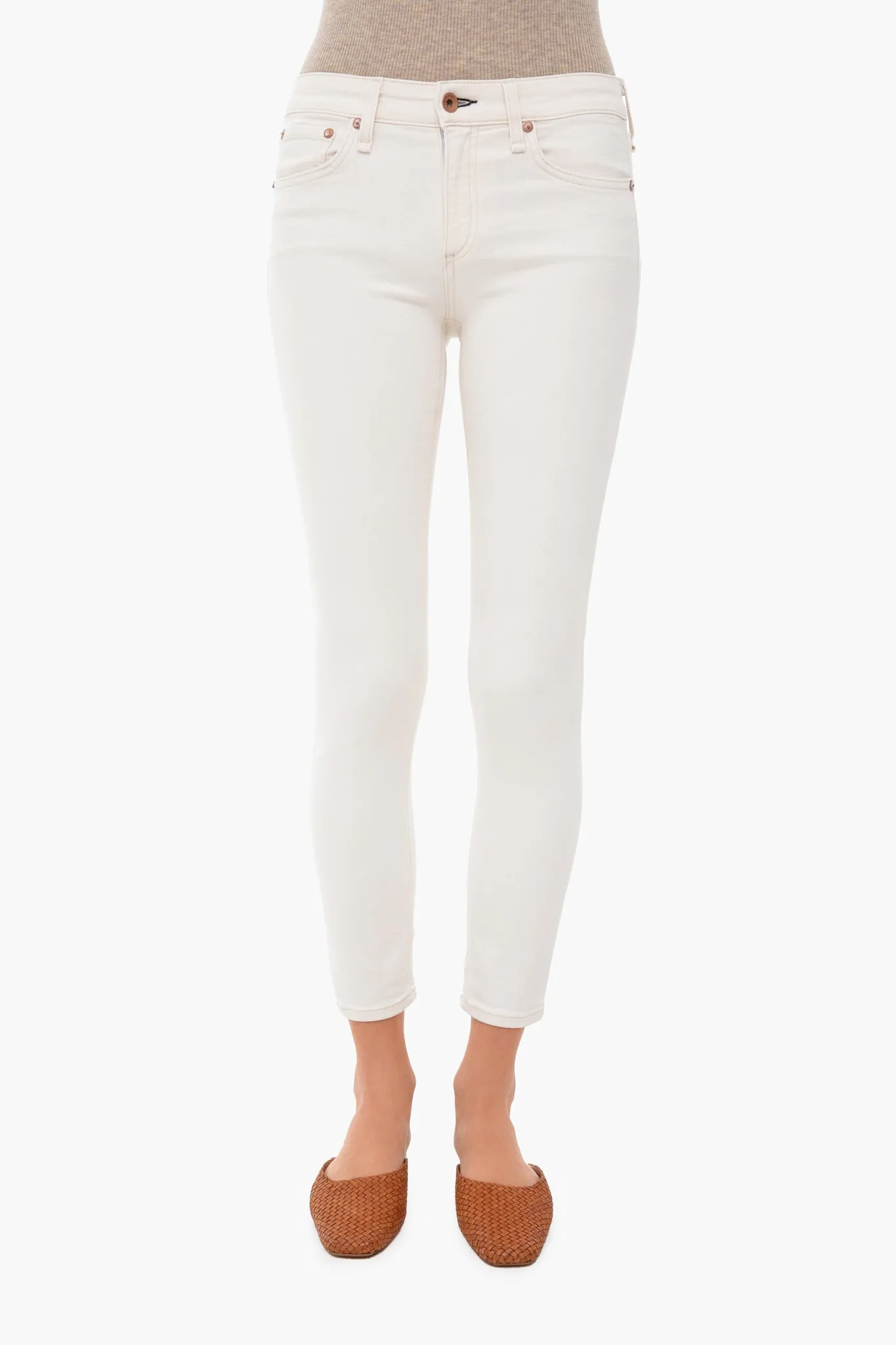 Ecru Cate Mid Rise Ankle Skinny sold by Tuckernuck