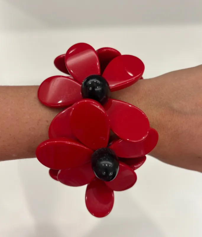Red and Black Acrylic Flower Bracelet sold by Tuckernuck