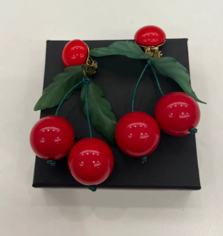 Acrylic Red and Green Cherry Stem Earrings made by Tuckernuck