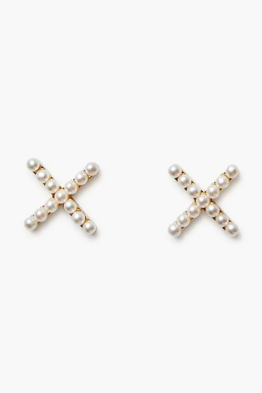 Pearl X Stud Earrings made by Tuckernuck
