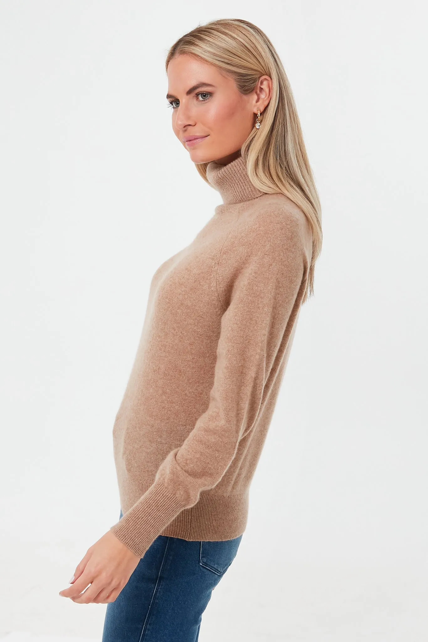 Camel Heather Ribbed Trim Cashmere Turtleneck sold by Tuckernuck product image thumbnail 3