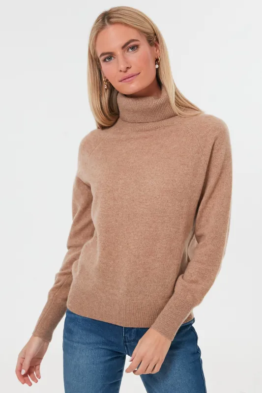 Camel Heather Ribbed Trim Cashmere Turtleneck sold by Tuckernuck