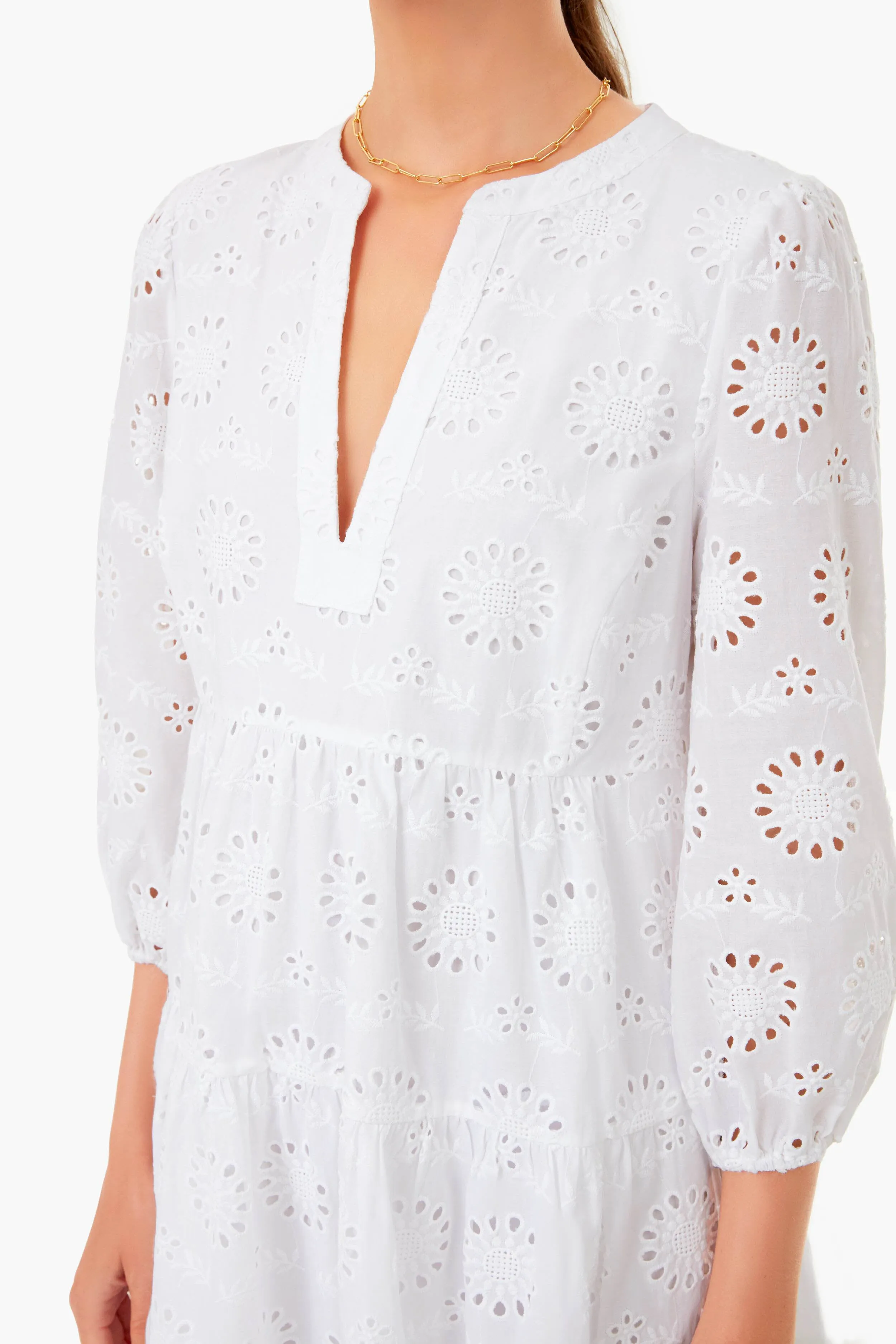 White Eyelet Long Sleeve Tunic Dress sold by Tuckernuck product image thumbnail 5