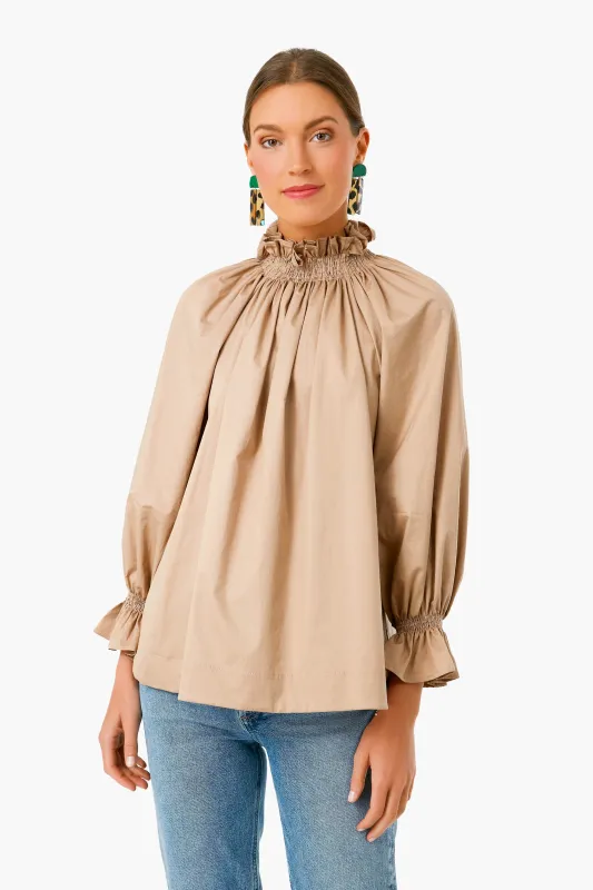 Beige Franka Long Sleeve Top made by Tuckernuck