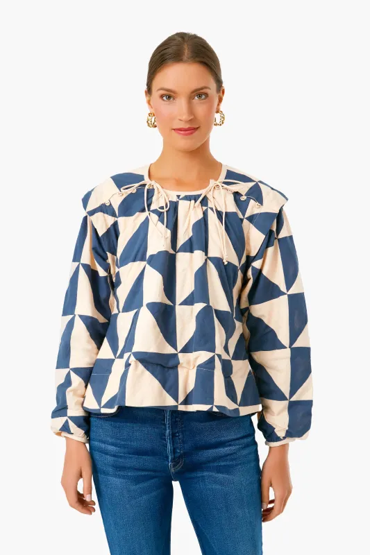 Navy Peach Patchwork Malaga Top sold by Tuckernuck