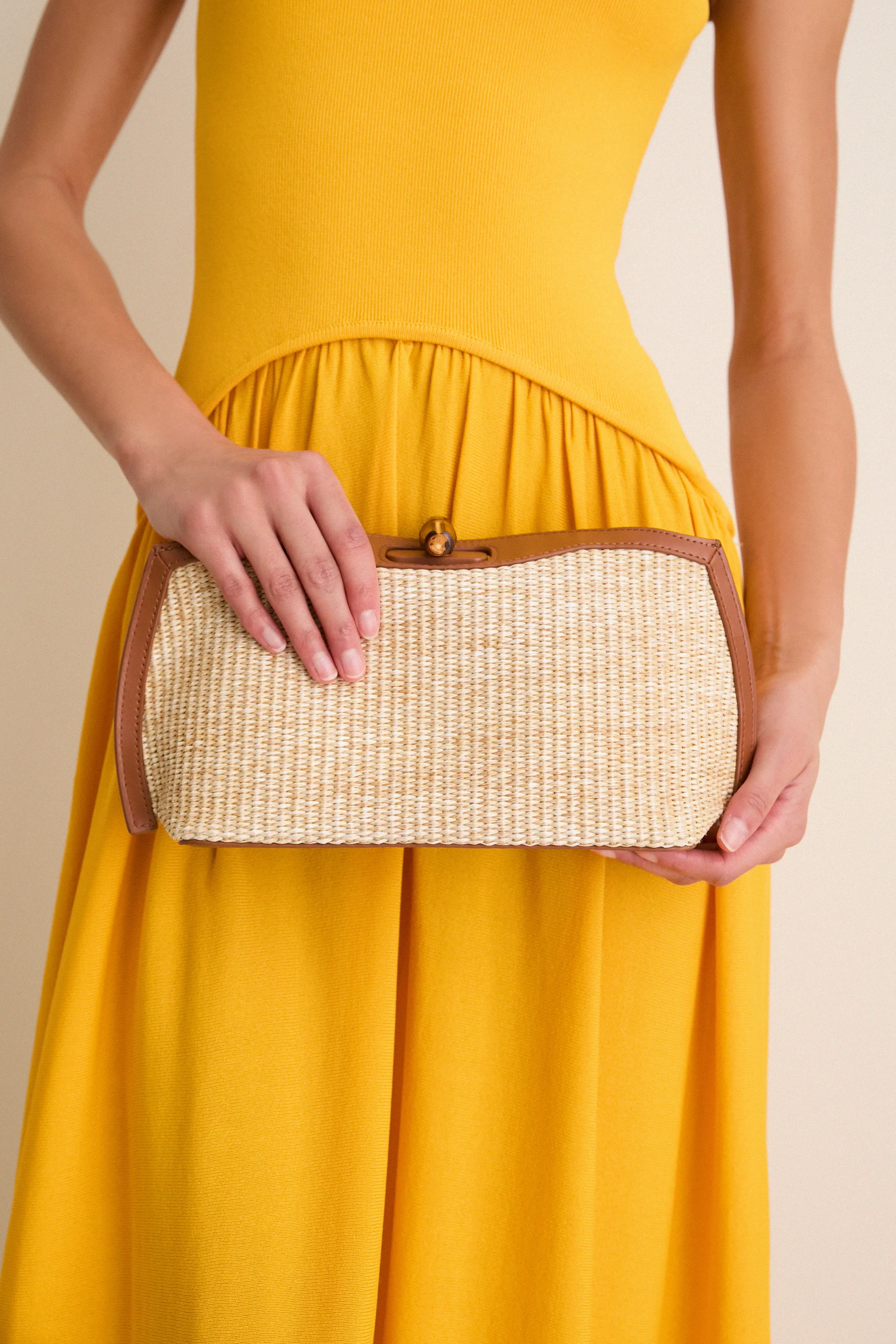 Cognac and Raffia Lock Clutch sold by Tuckernuck product image thumbnail 2