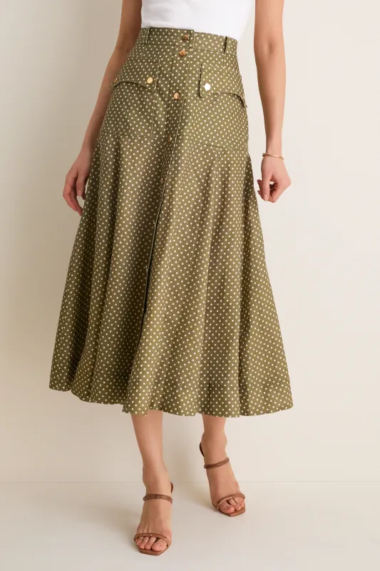 Olive Dot Luna Cargo Midi Skirt made by Zimmermann
