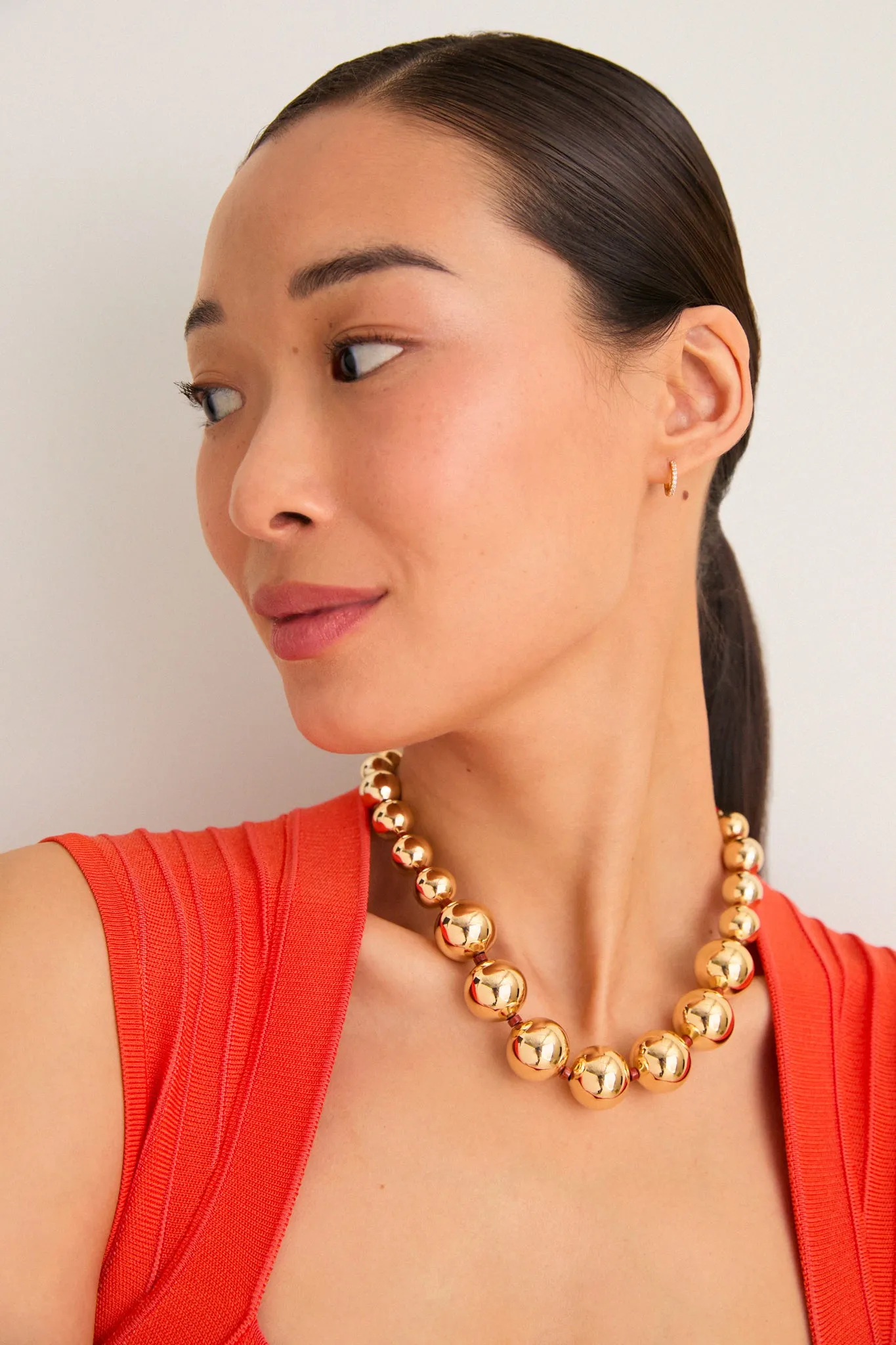 Gold and Red Jasper Large Beaded Metal Ball Necklace sold by Tuckernuck product image thumbnail 2