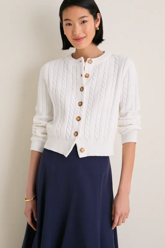 Ivory Cotton Cable Draper Cardigan made by Tuckernuck