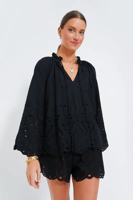 Tangier Border Embroidered Nero Penny Blouse made by Natalie Martin
