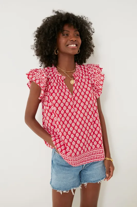 Lighthouse Red Tile Ruffle Top sold by Tuckernuck