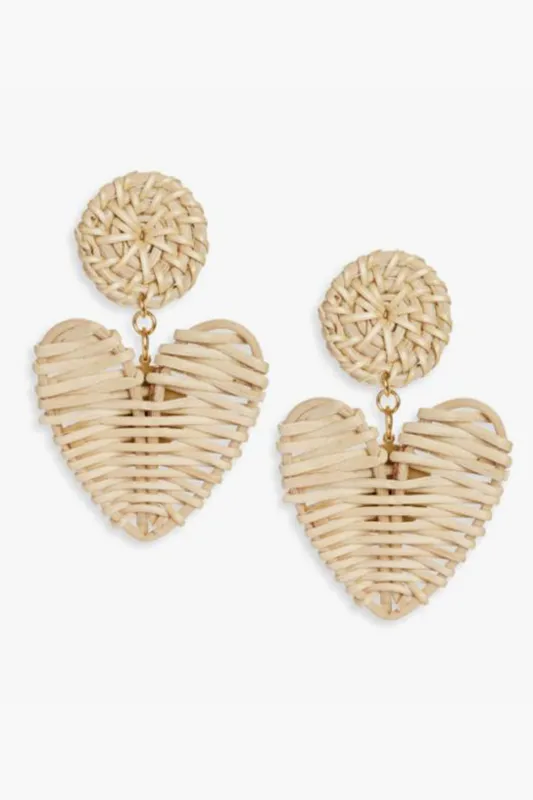 Natural Rattan Hearts Earrings made by Tuckernuck