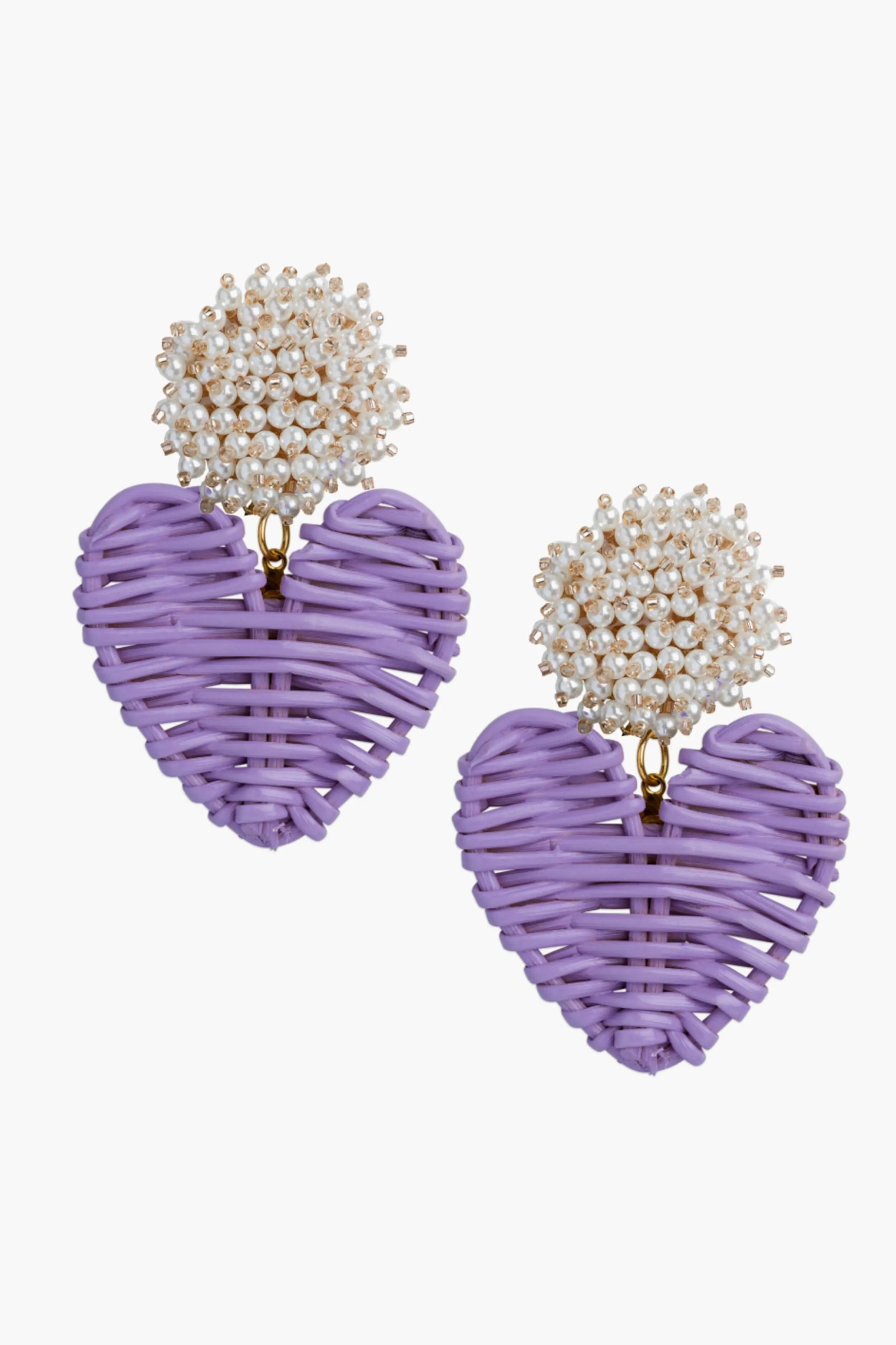 Cluster Pearl Lilac Rattan Hearts Earrings sold by Tuckernuck