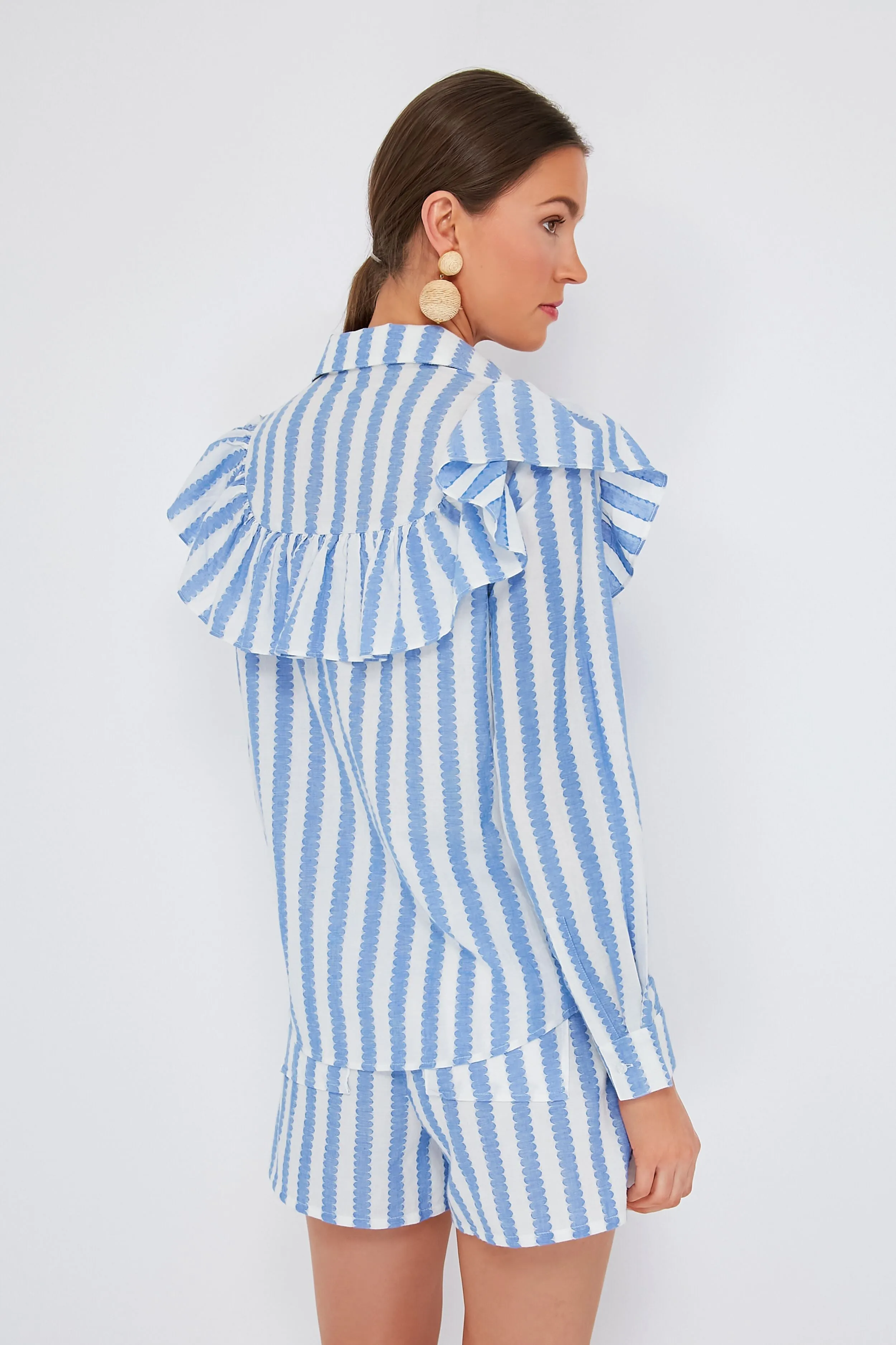 Blue and Cream Scallop Stripe Charlotte Shirt sold by Tuckernuck product image thumbnail 3