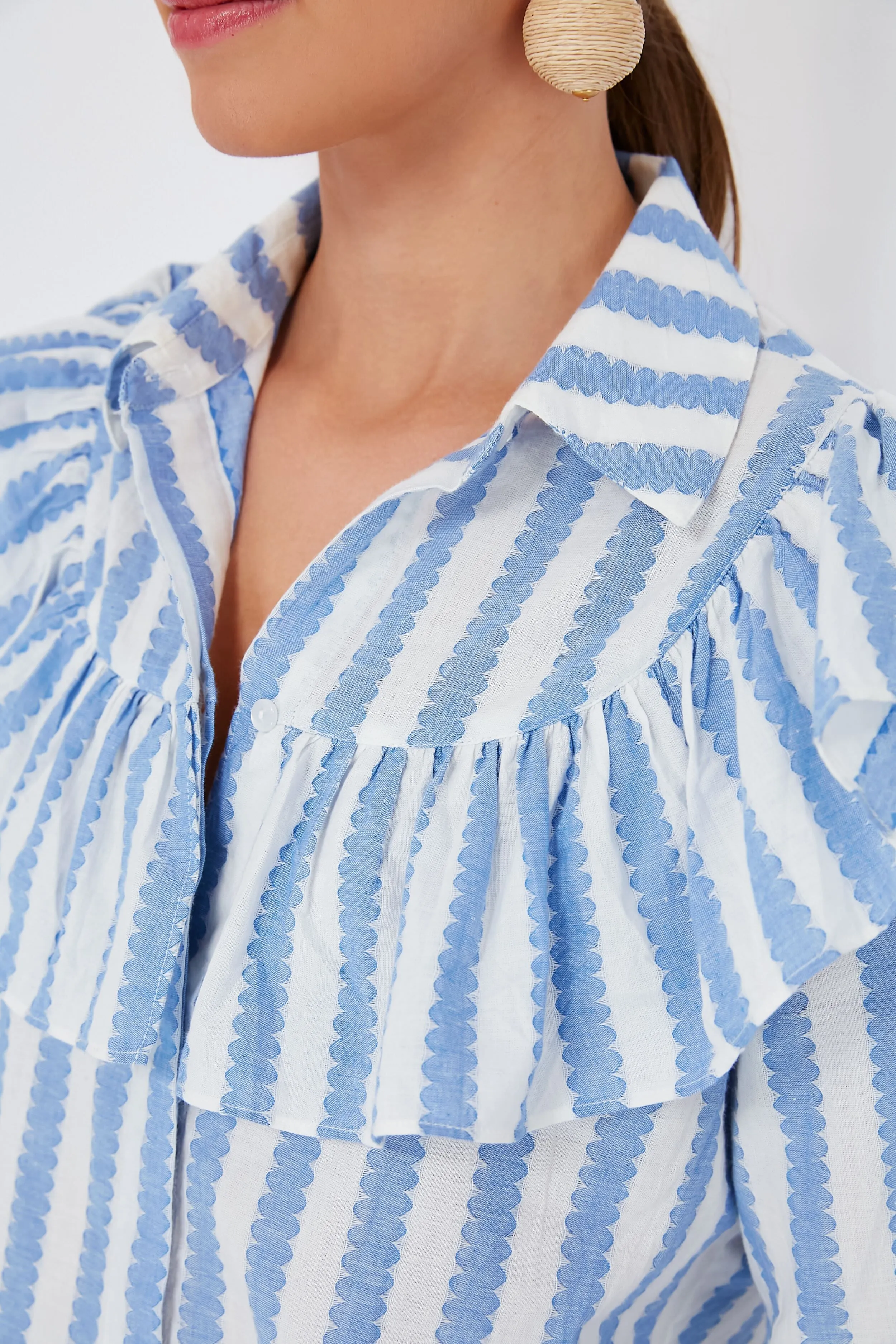 Blue and Cream Scallop Stripe Charlotte Shirt sold by Tuckernuck product image thumbnail 4