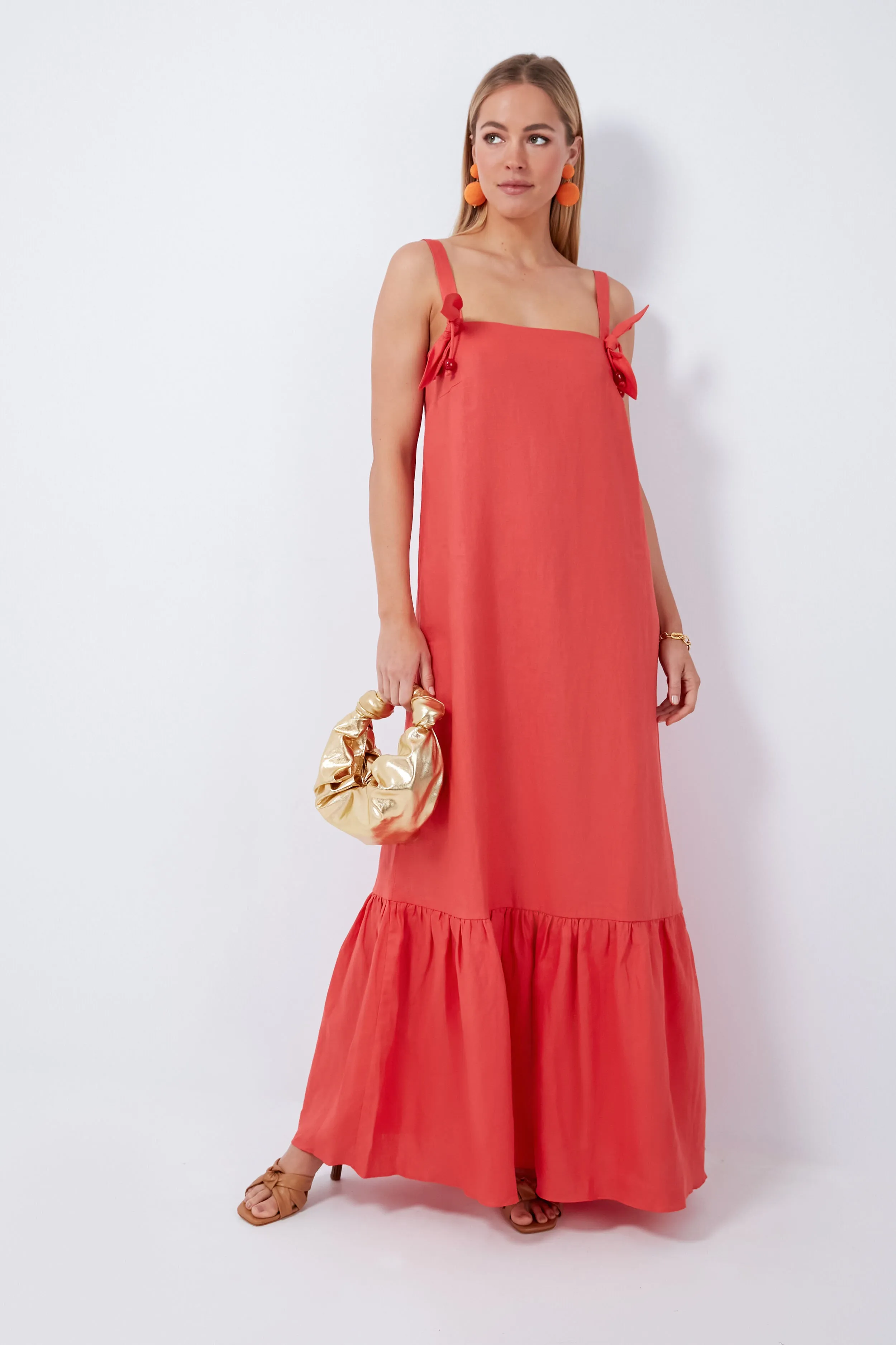 Red Cherry Bomb Solid Long Dress with Straps sold by Tuckernuck product image thumbnail 2
