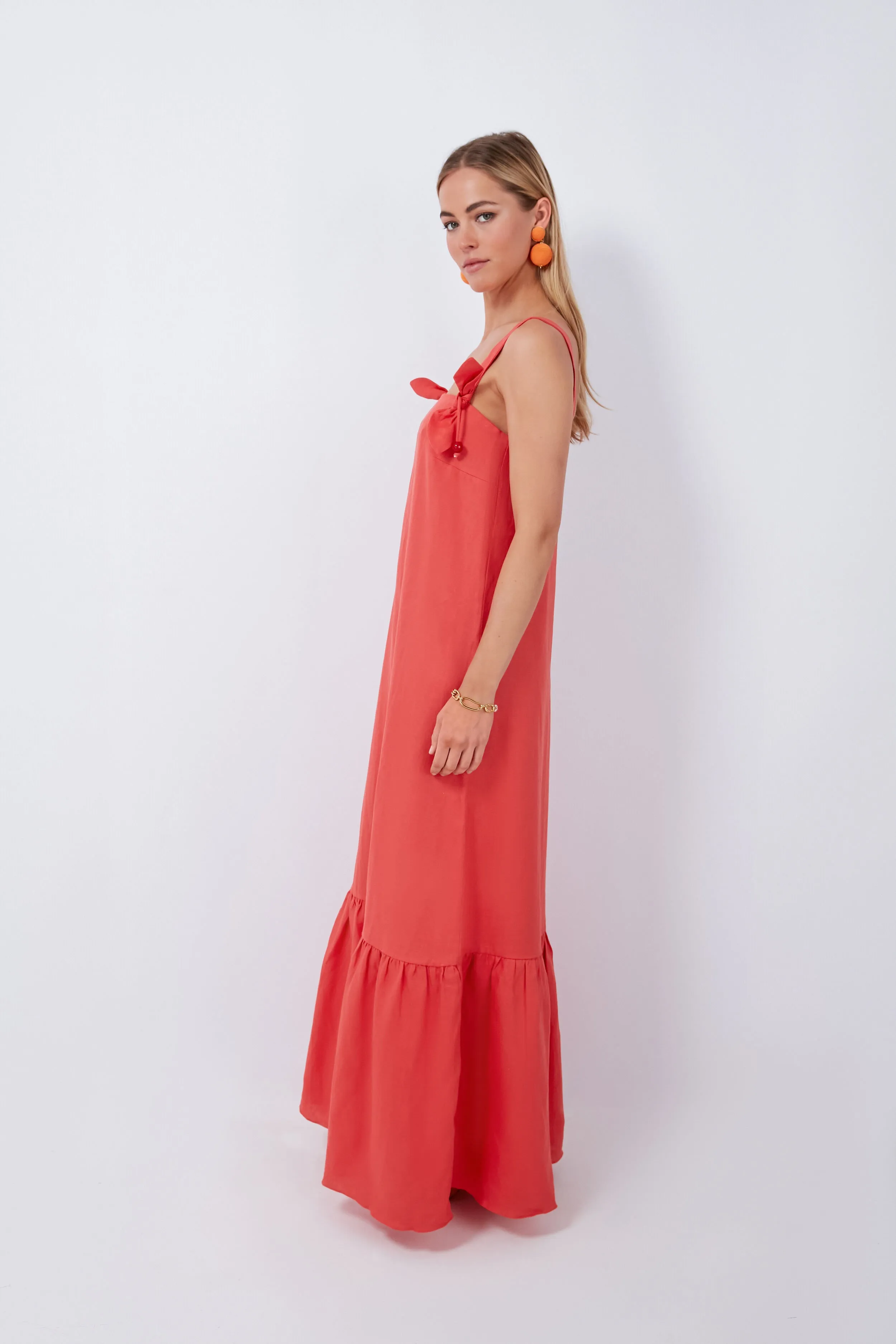 Red Cherry Bomb Solid Long Dress with Straps sold by Tuckernuck product image thumbnail 3