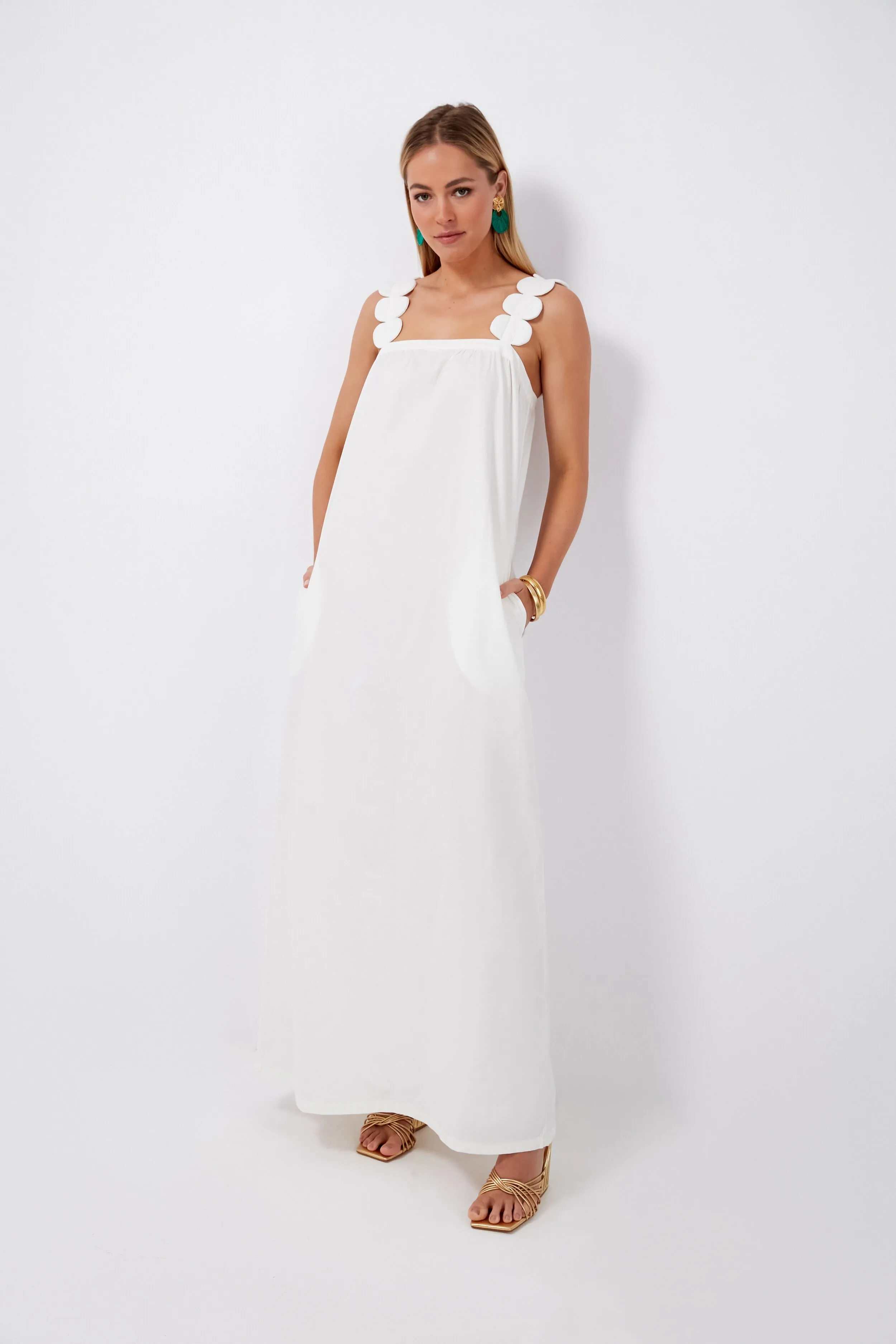 Off White Bubble Long Dress with Straps sold by Tuckernuck
